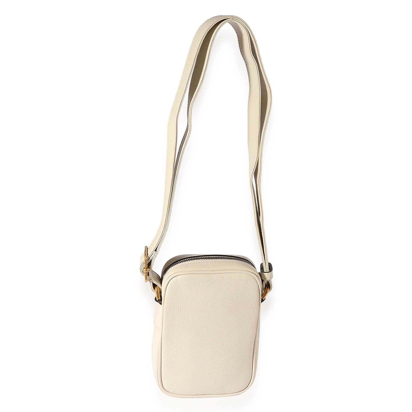 GUCCI White Grained Leather Logo Print Camera Crossbody Bag