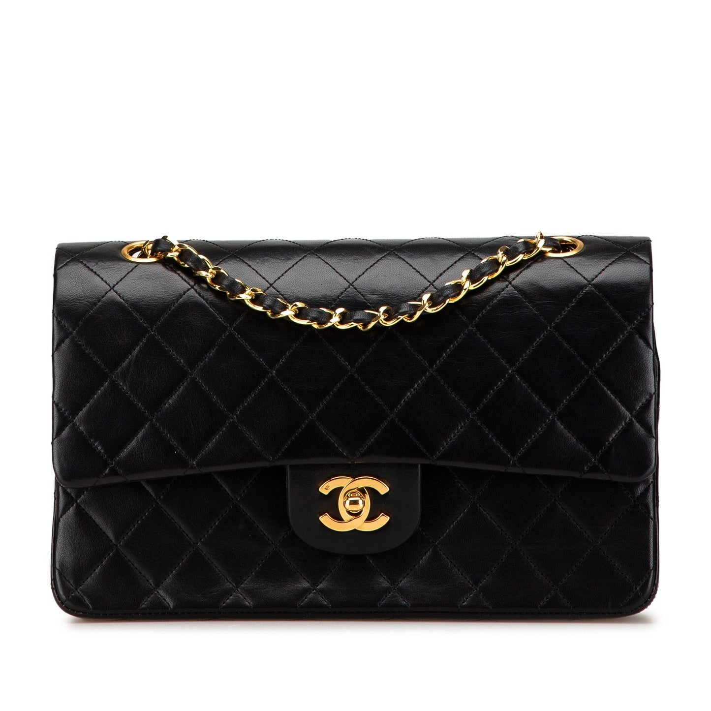 Black Chanel Medium Classic Lambskin Double Flap Shoulder Bag
