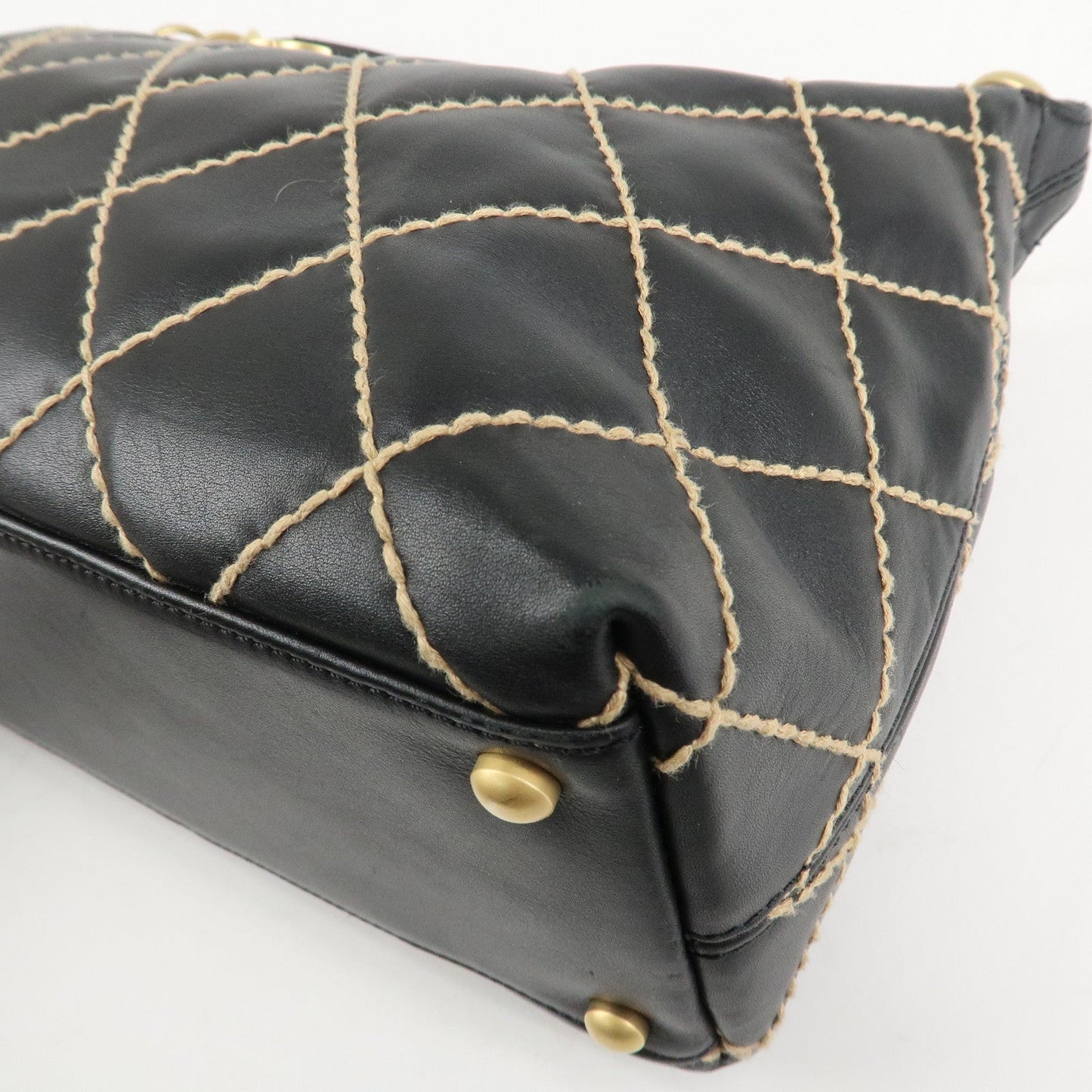 CHANEL Wild Stitch Lamb Skin Shoulder Bag Hand Bag Black A20663