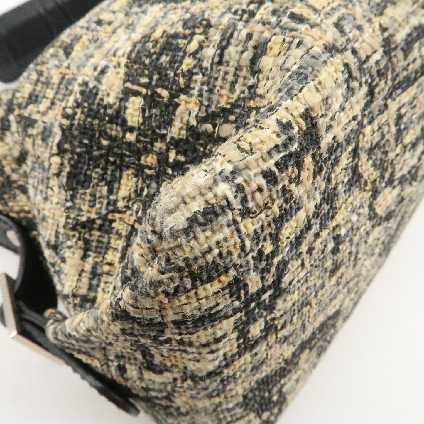CHANEL Tweed Leather Shoulder Bag Hand Bag Black Beige