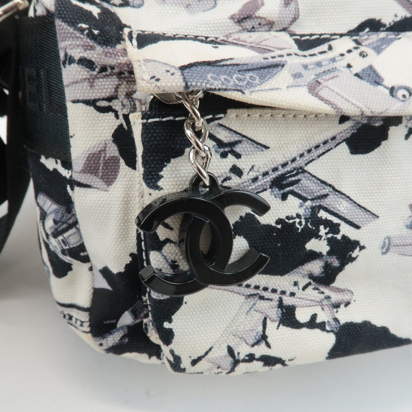 CHANEL Airline Canvas Leather Shoulder Bag Airplane Pattern
