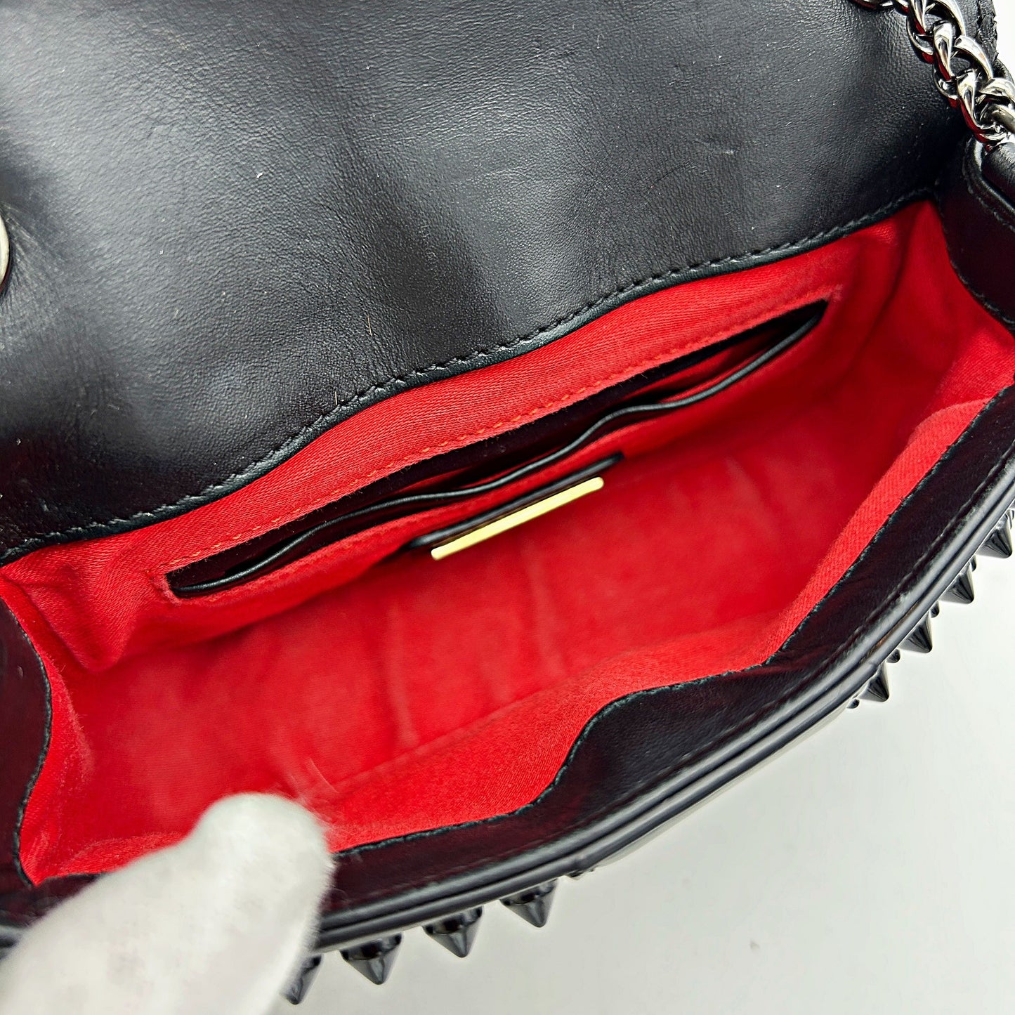 CHRISTIAN LOUBOUTIN Calfskin Spikes Sweety Charity Crossbody Bag Black LA7823