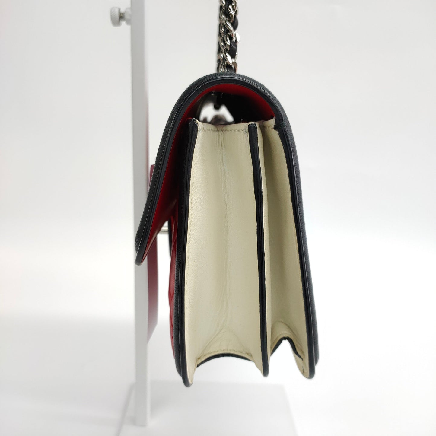 Chanel Baguette Flap Shoulder Bag Lambskin Red and Black Silver Double Chain