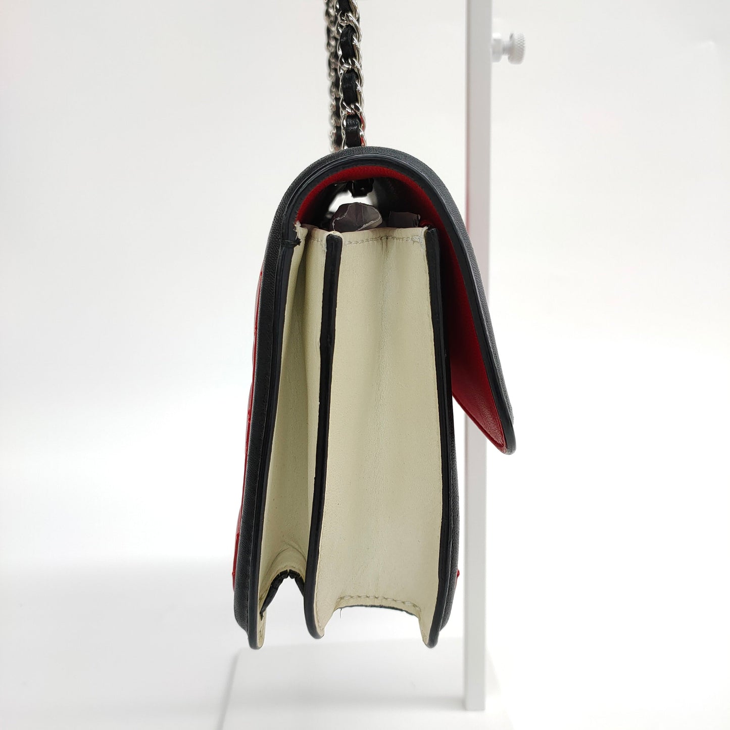 Chanel Baguette Flap Shoulder Bag Lambskin Red and Black Silver Double Chain