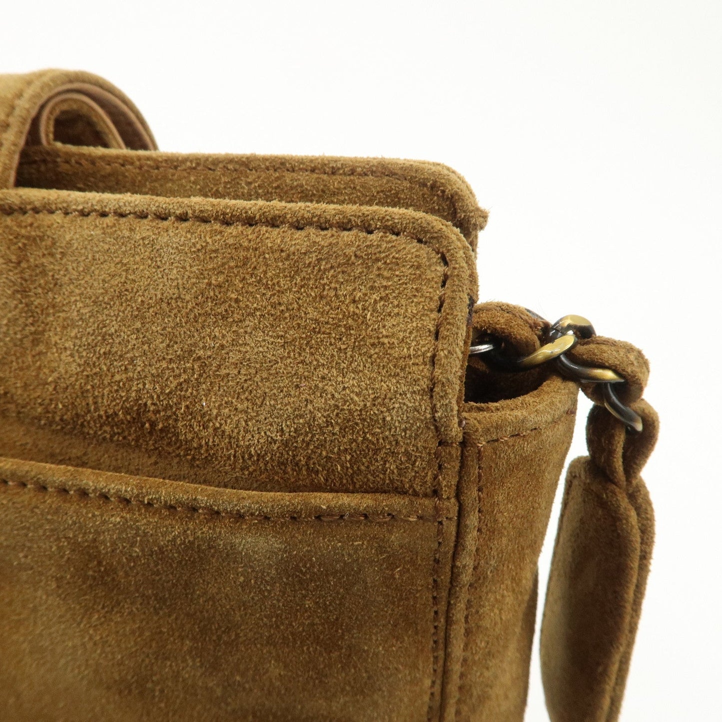 CHANEL Logo Suede Tote Bag Shoulder Bag Brown