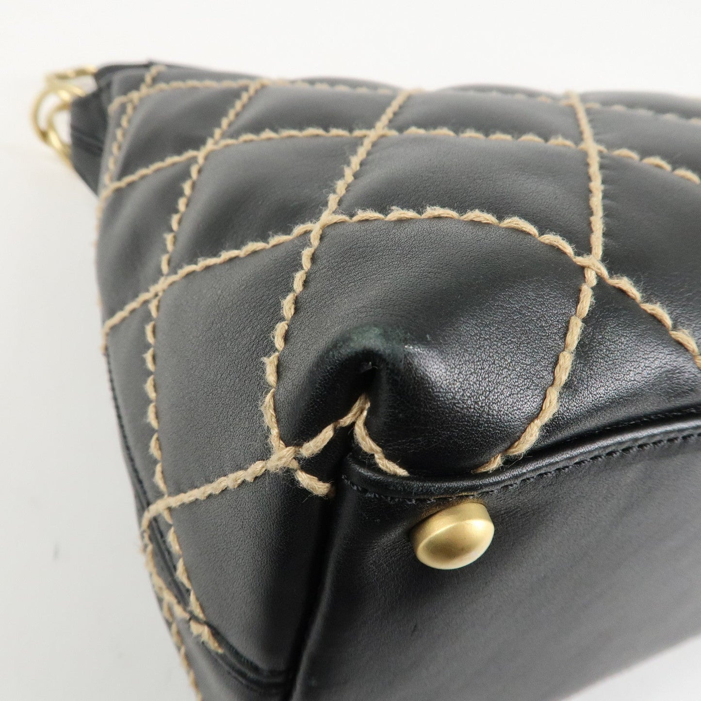 CHANEL Wild Stitch Lamb Skin Shoulder Bag Hand Bag Black A20663