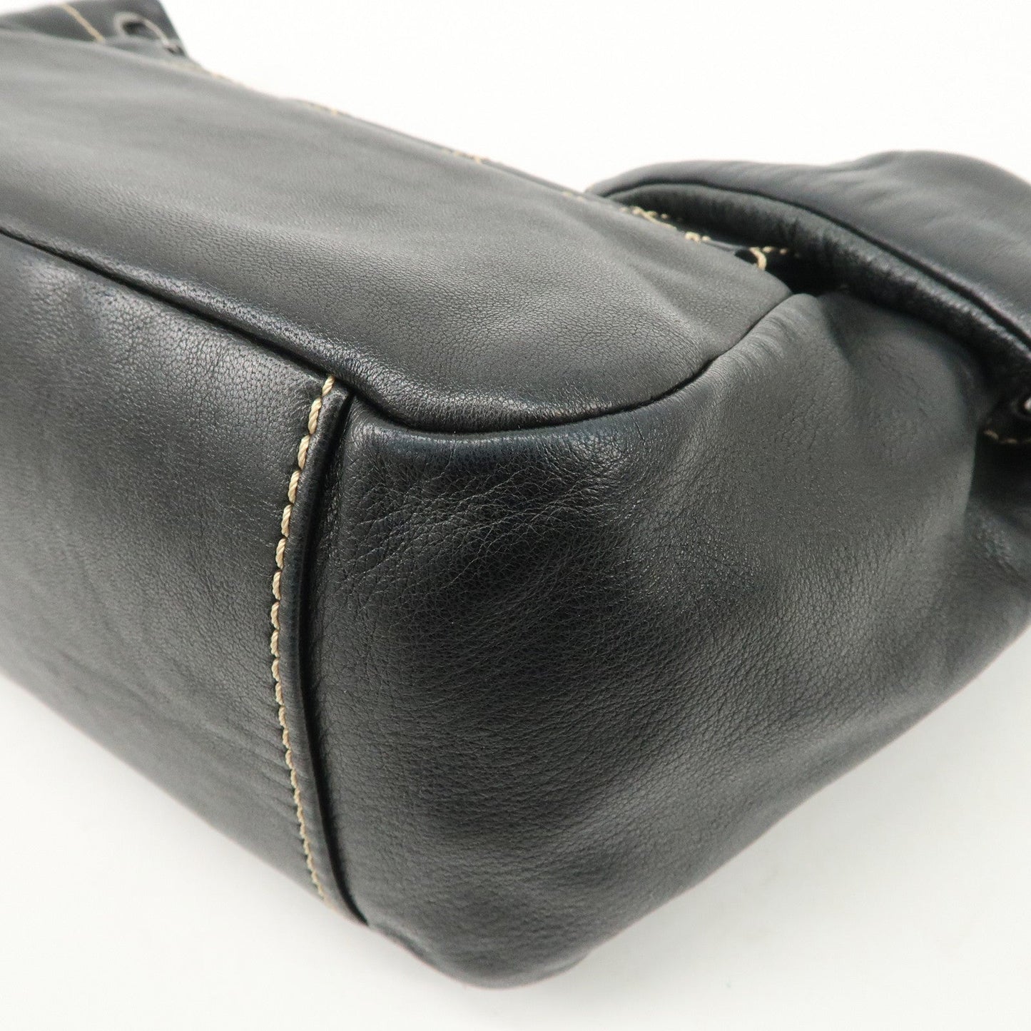 CHANEL COCO Mark Wild Stitch Lamb Skin Chain Shoulder Bag Black