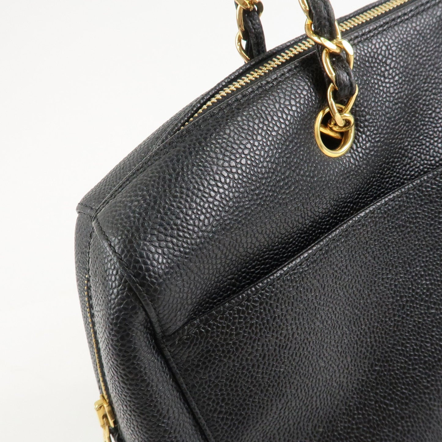 CHANEL COCO Mark Caviar Skin Chain Shoulder Tote Bag Black