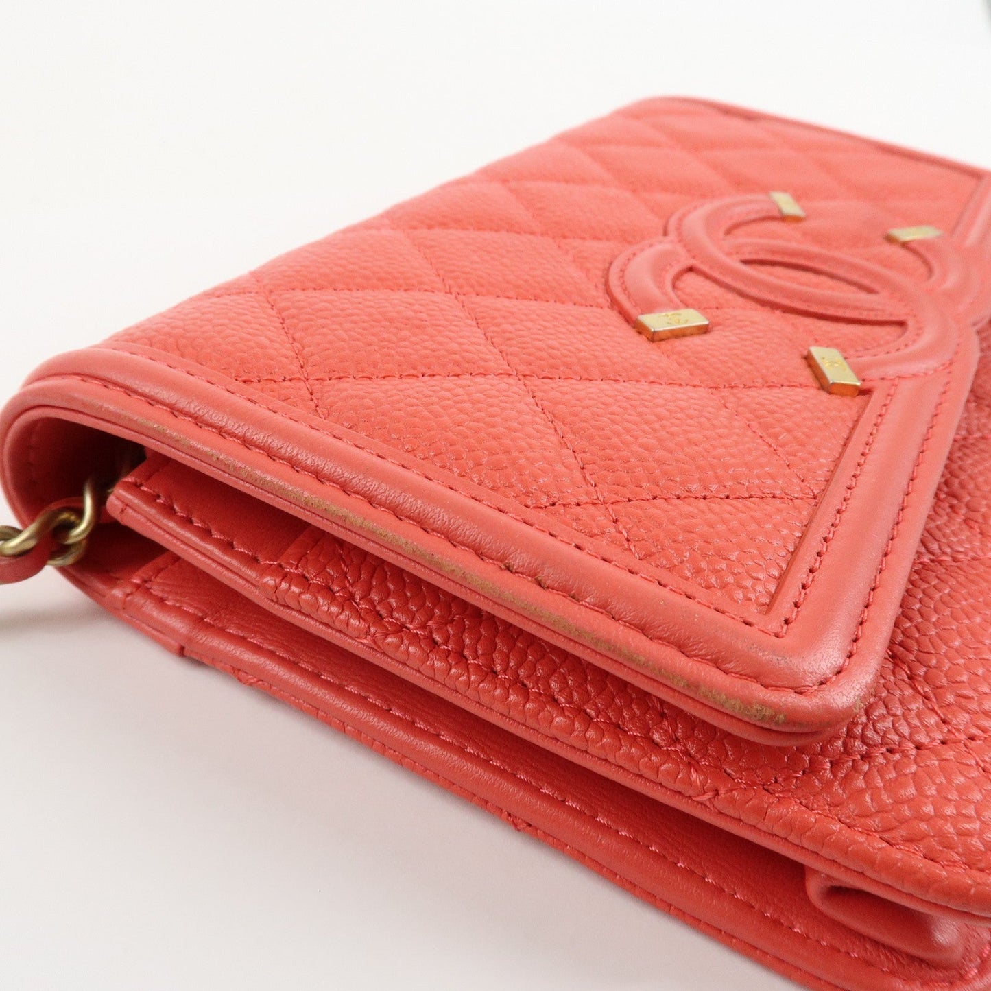 CHANEL CC Filigree Matelasse Caviar Skin Chain Shoulder Bag A84451