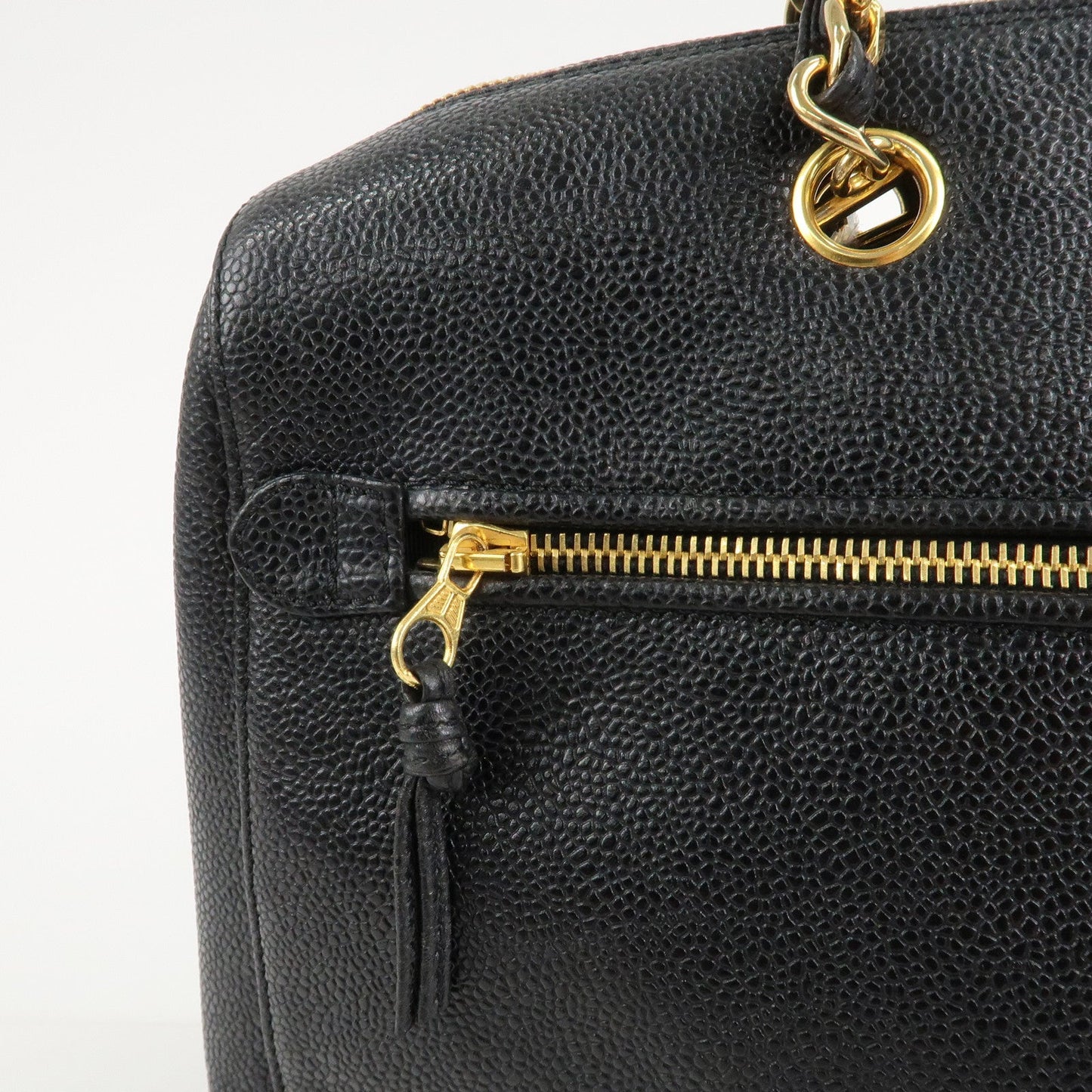 CHANEL COCO Mark Caviar Skin Chain Shoulder Tote Bag Black