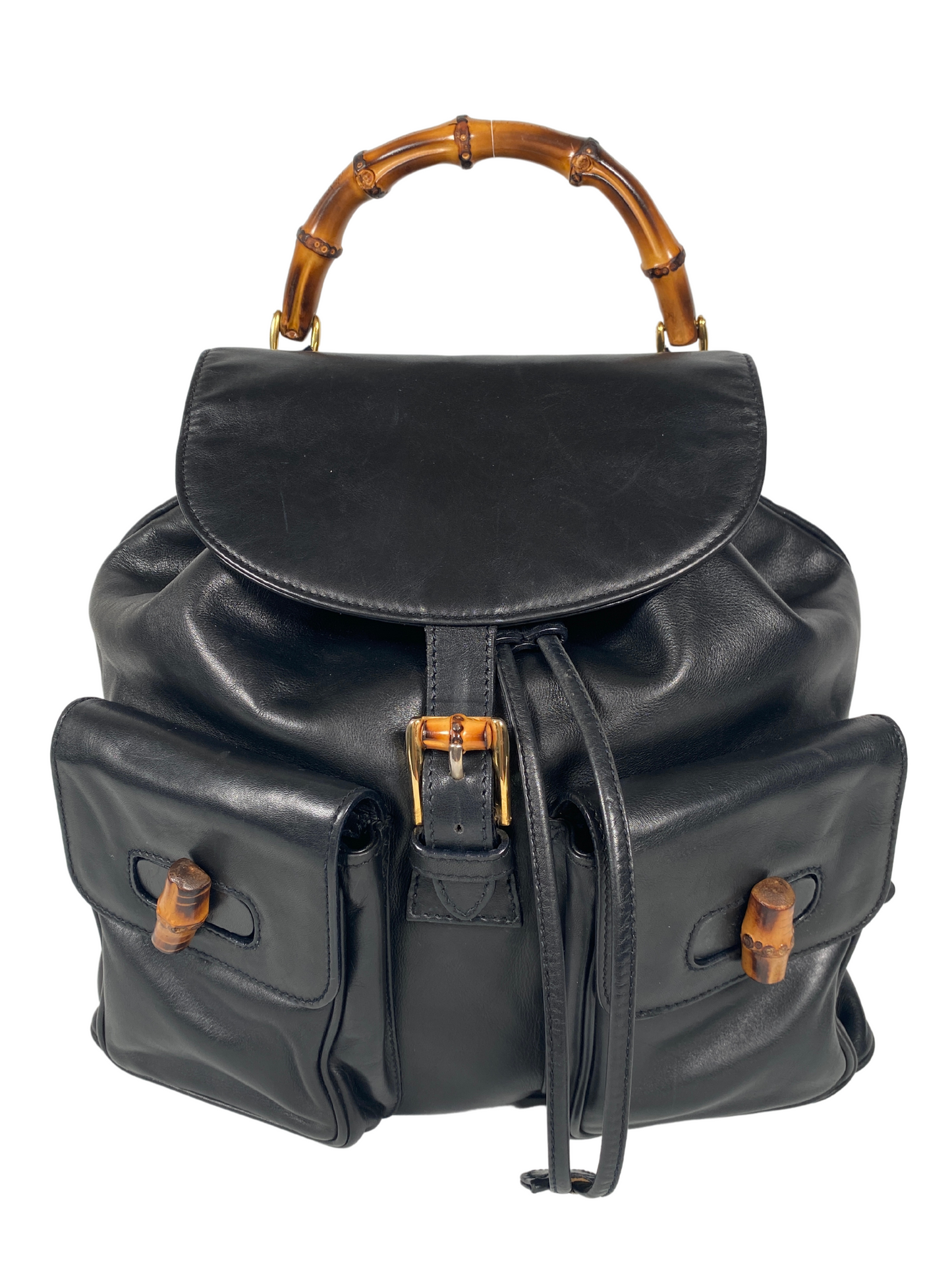 GUCCI - BAMBOO HANDLE BLACK LEATHER BACK PACK