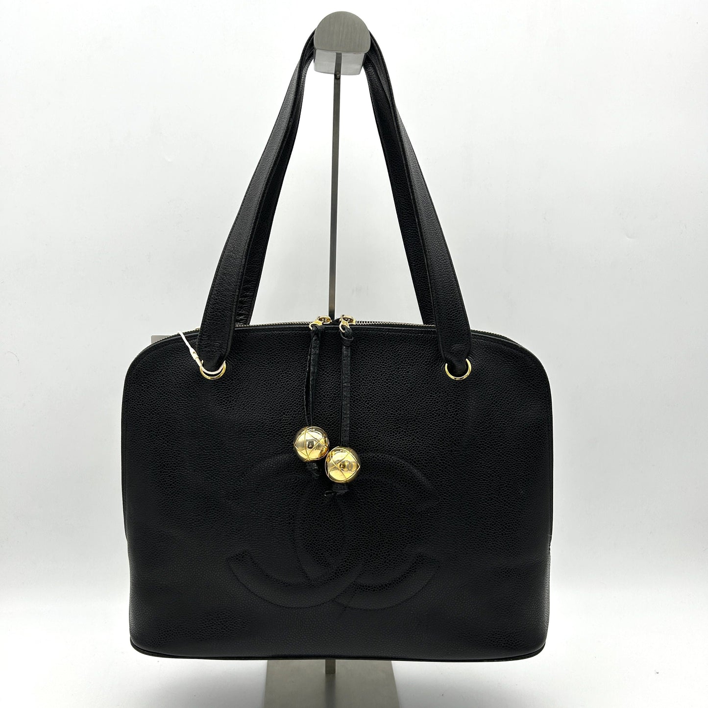 CHANEL Caviar Large CC Shoulder Bag Black WD
