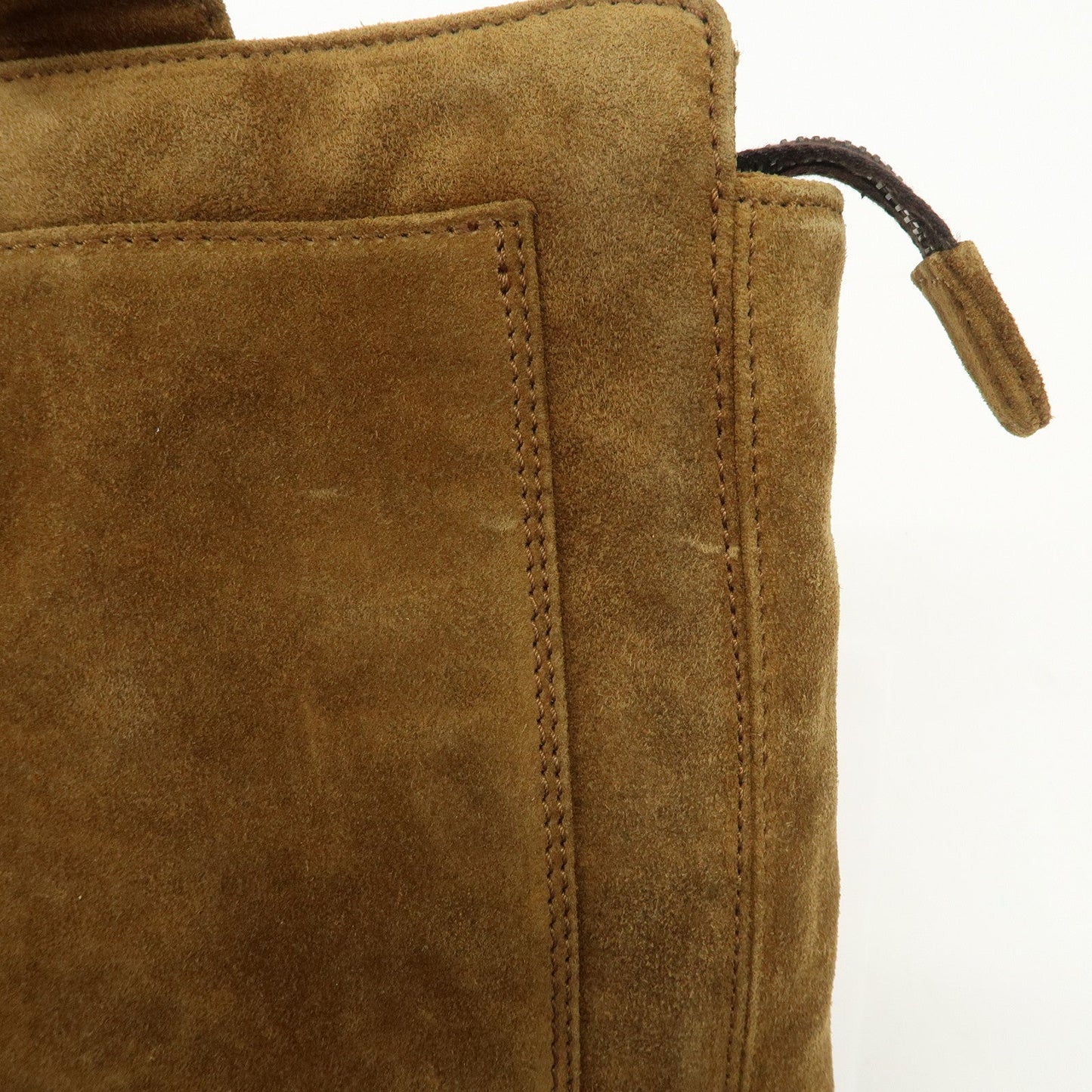 CHANEL Logo Suede Tote Bag Shoulder Bag Brown