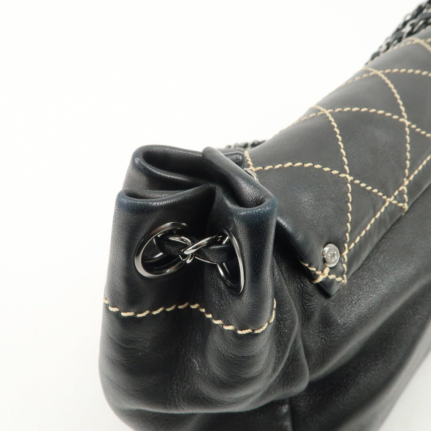 CHANEL COCO Mark Wild Stitch Lamb Skin Chain Shoulder Bag Black