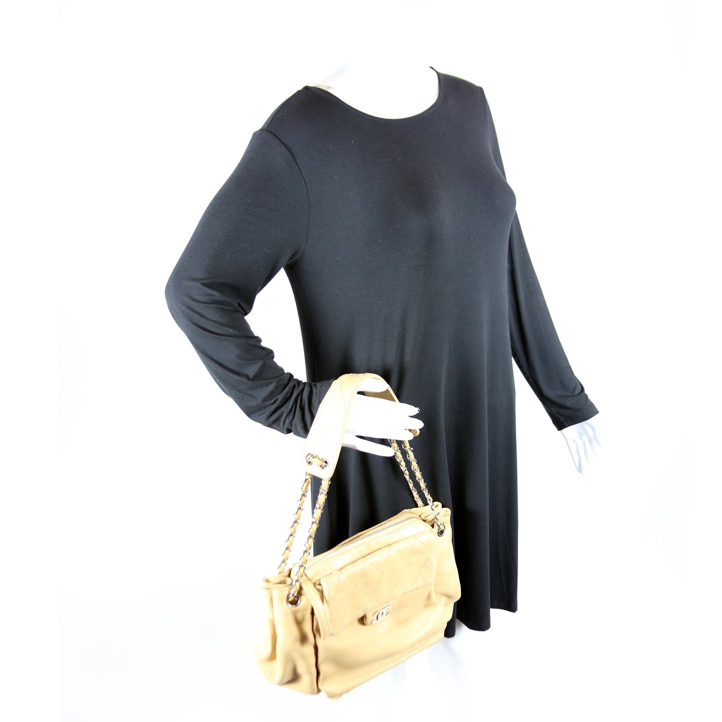 CC Pocket Accordion Shoulder Bag Lambskin 10M Tan