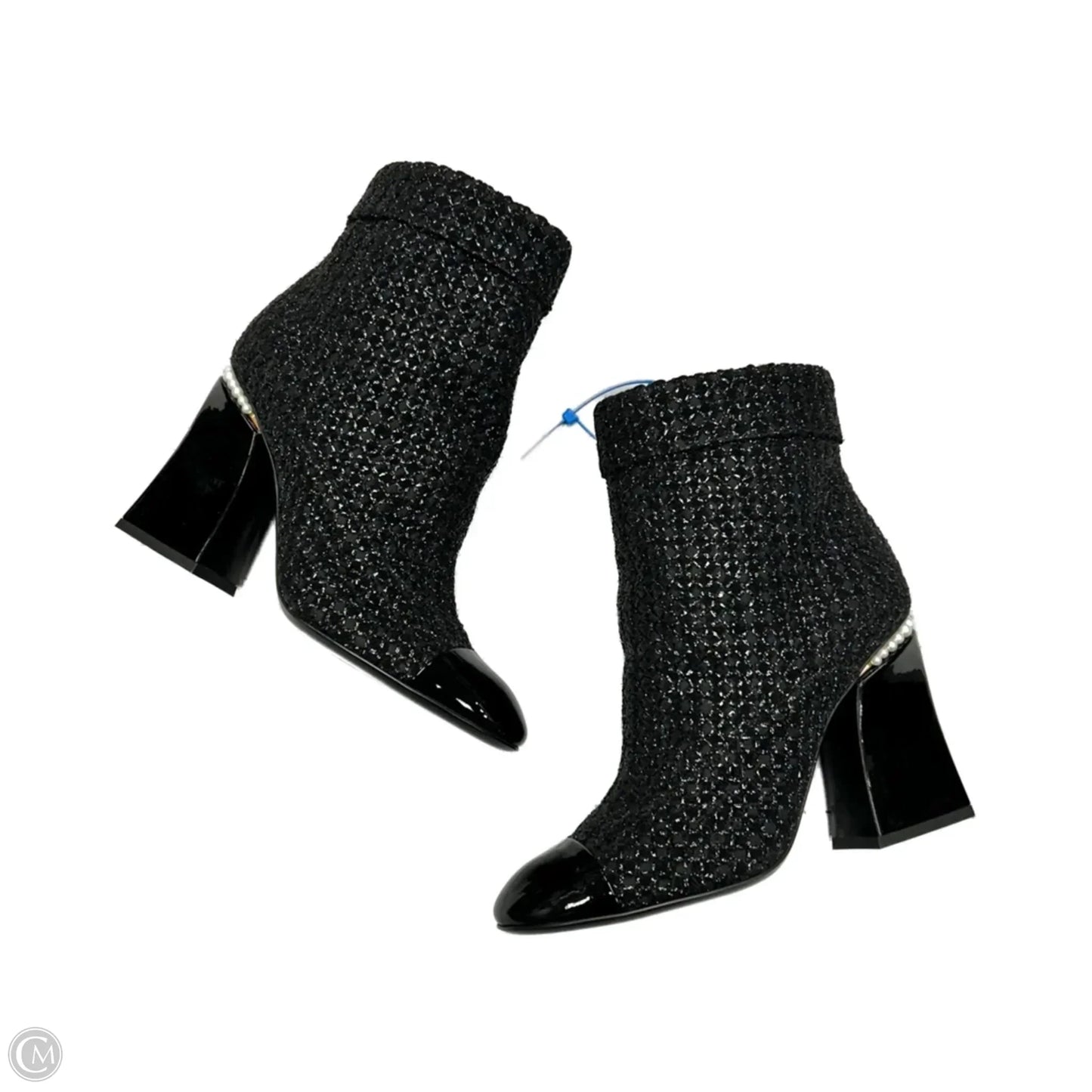 Boots Luxury Designer By Chanel In Black & Silver, Size: 9