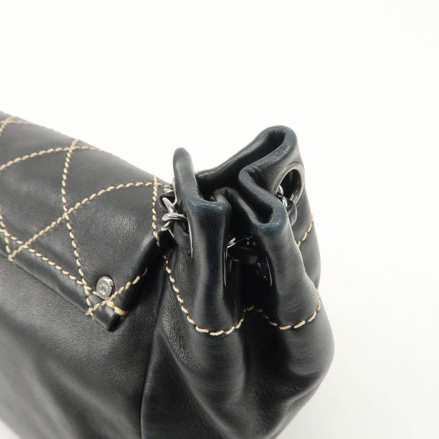CHANEL COCO Mark Wild Stitch Lamb Skin Chain Shoulder Bag Black
