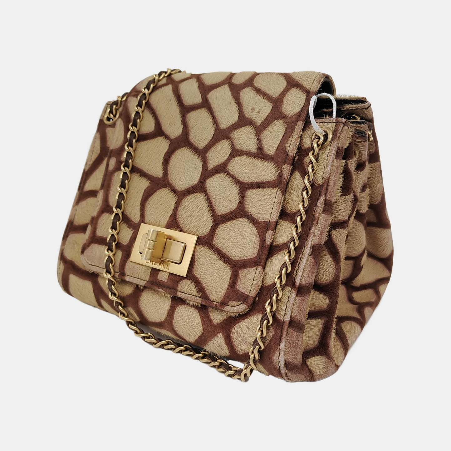 Chanel Brown Beige Giraffe Print Pony Hair Accordion 2.55 Reissue Shoulder bag