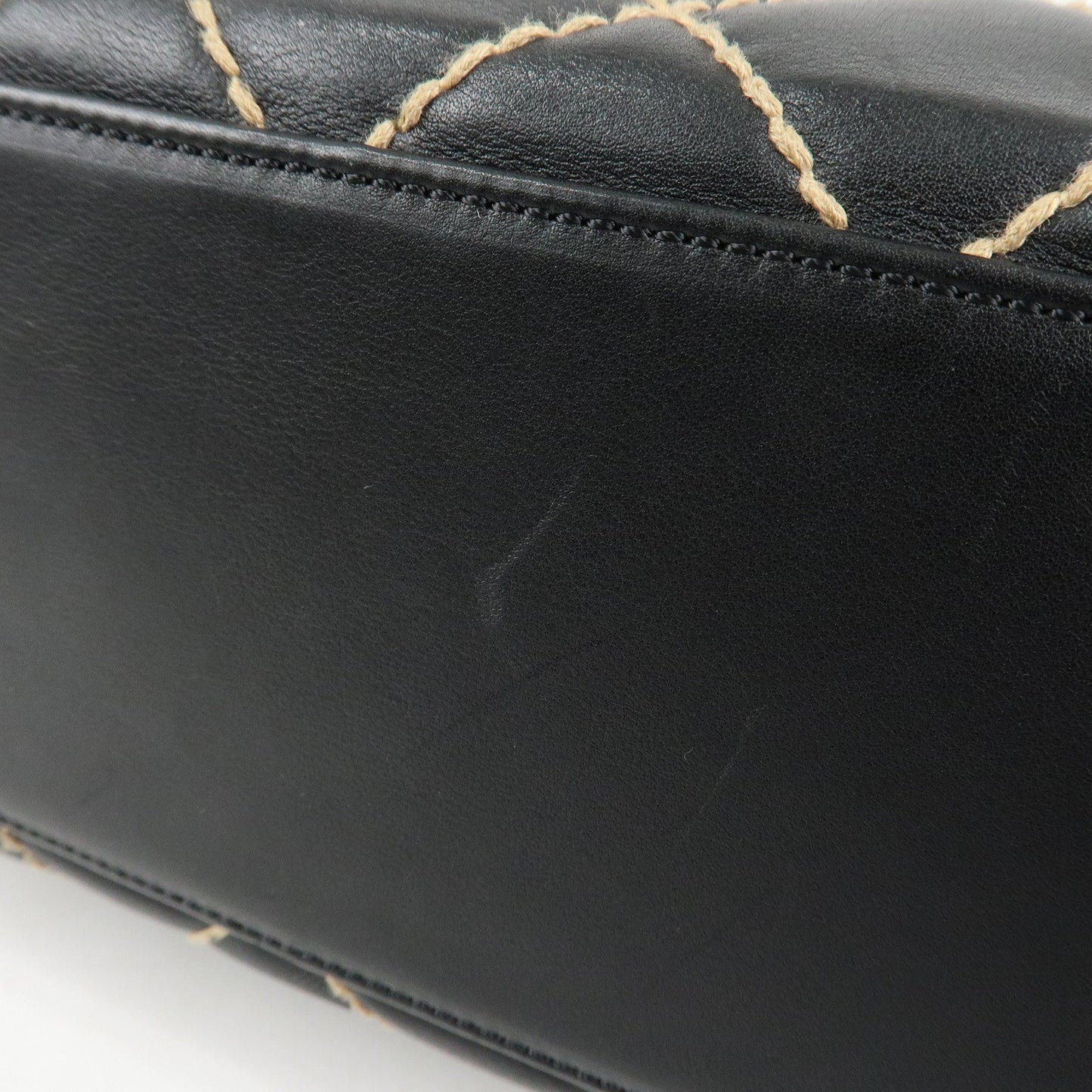 CHANEL Wild Stitch Lamb Skin Shoulder Bag Hand Bag Black A20663