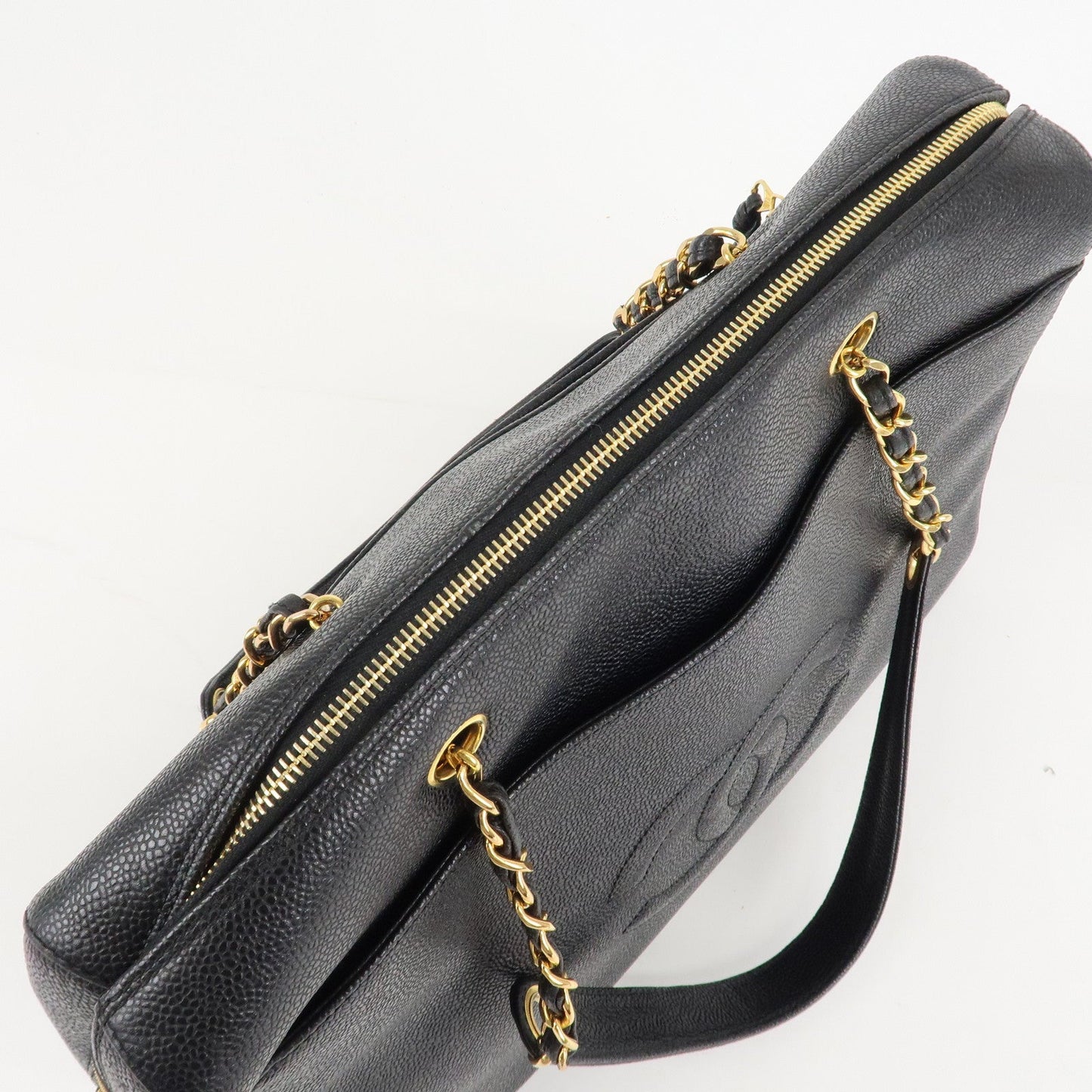 CHANEL COCO Mark Caviar Skin Chain Shoulder Tote Bag Black