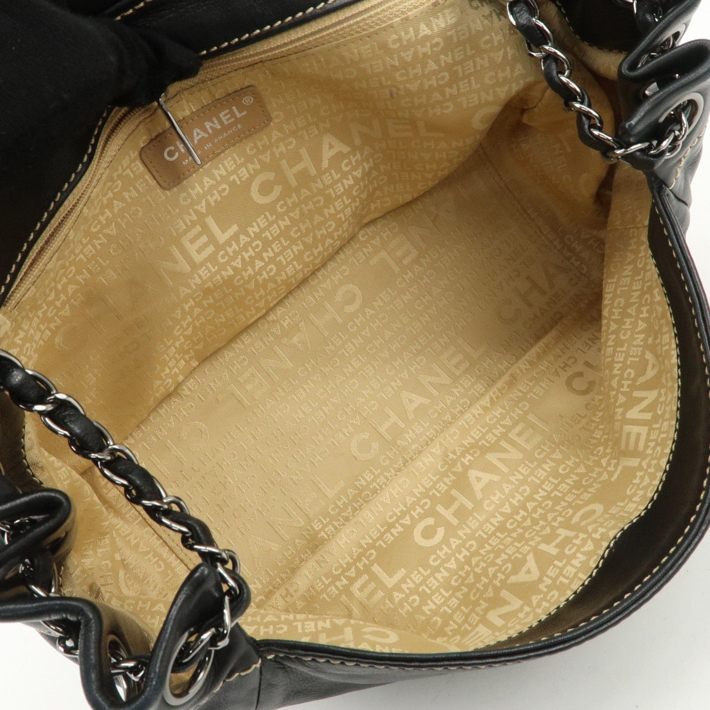 CHANEL COCO Mark Wild Stitch Lamb Skin Chain Shoulder Bag Black