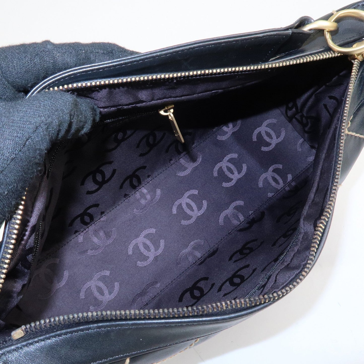 CHANEL Wild Stitch Lamb Skin Shoulder Bag Hand Bag Black A20663