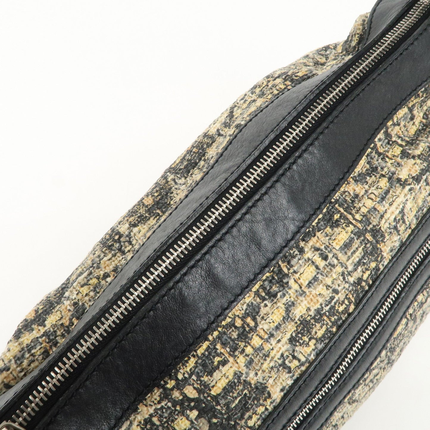 CHANEL Tweed Leather Shoulder Bag Hand Bag Black Beige