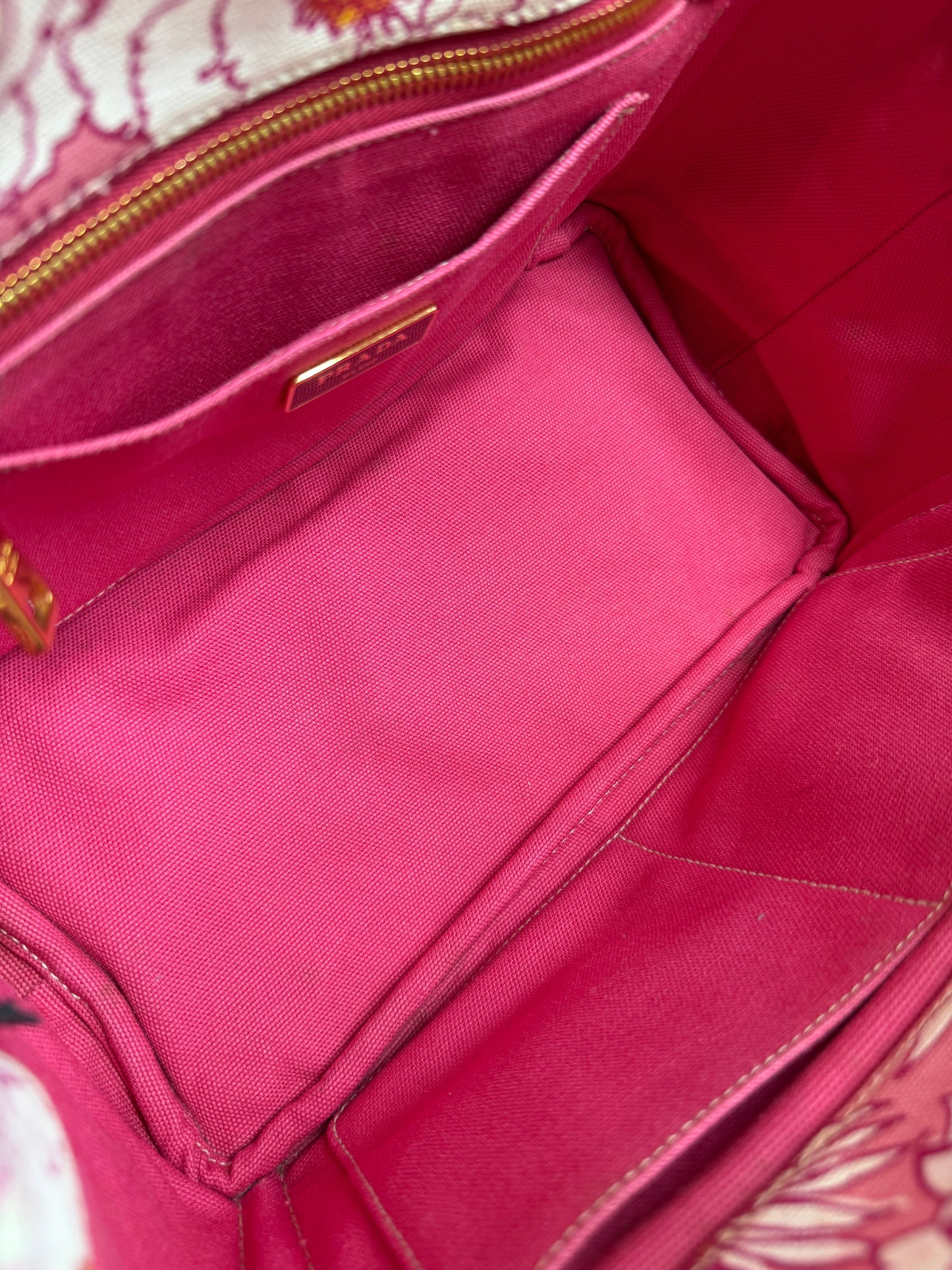 Prada Pink Floral Canvas Small Canapa Tote