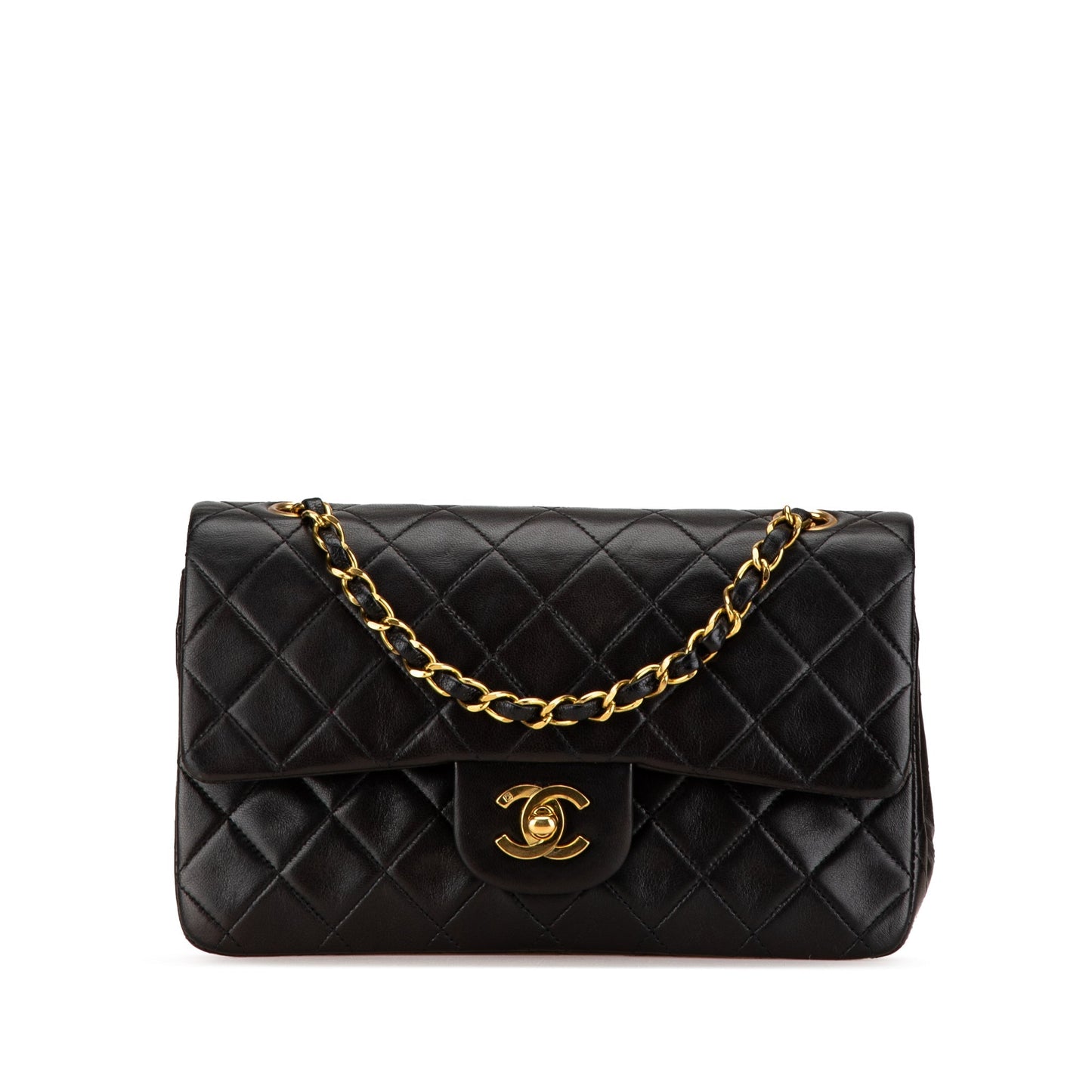 Black Chanel Small Classic Lambskin Double Flap Shoulder Bag