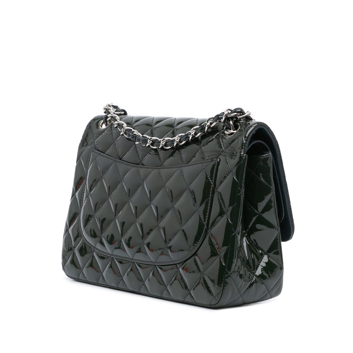 Green Chanel Jumbo Classic Patent Double Flap Shoulder Bag