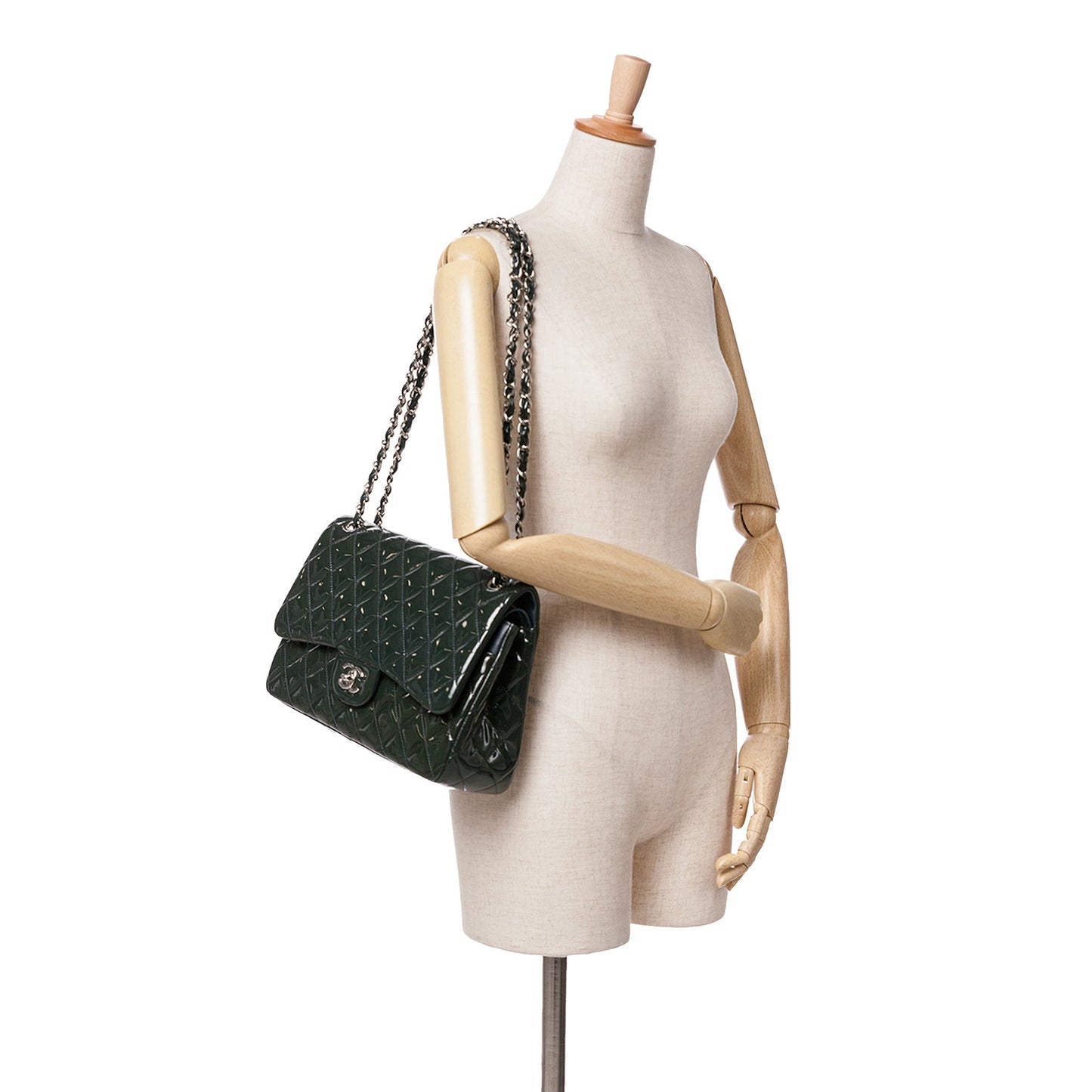 Green Chanel Jumbo Classic Patent Double Flap Shoulder Bag