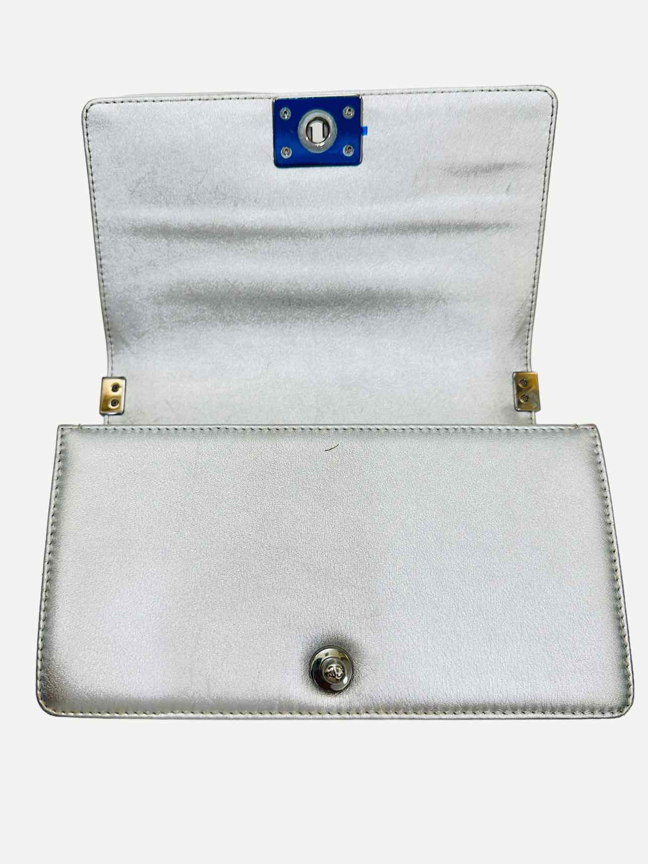 CHANEL New Boy Flap Silver Perforated Shoulder Bag