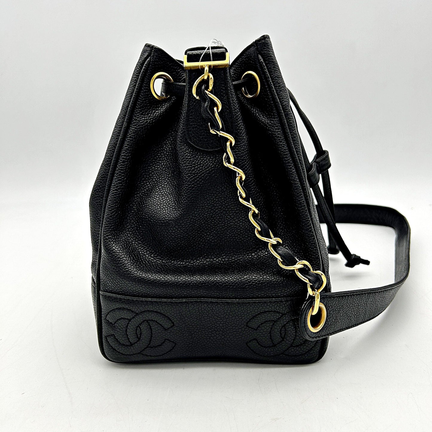 CHANEL Caviar Drawstring Shoulder Bag Black chcc