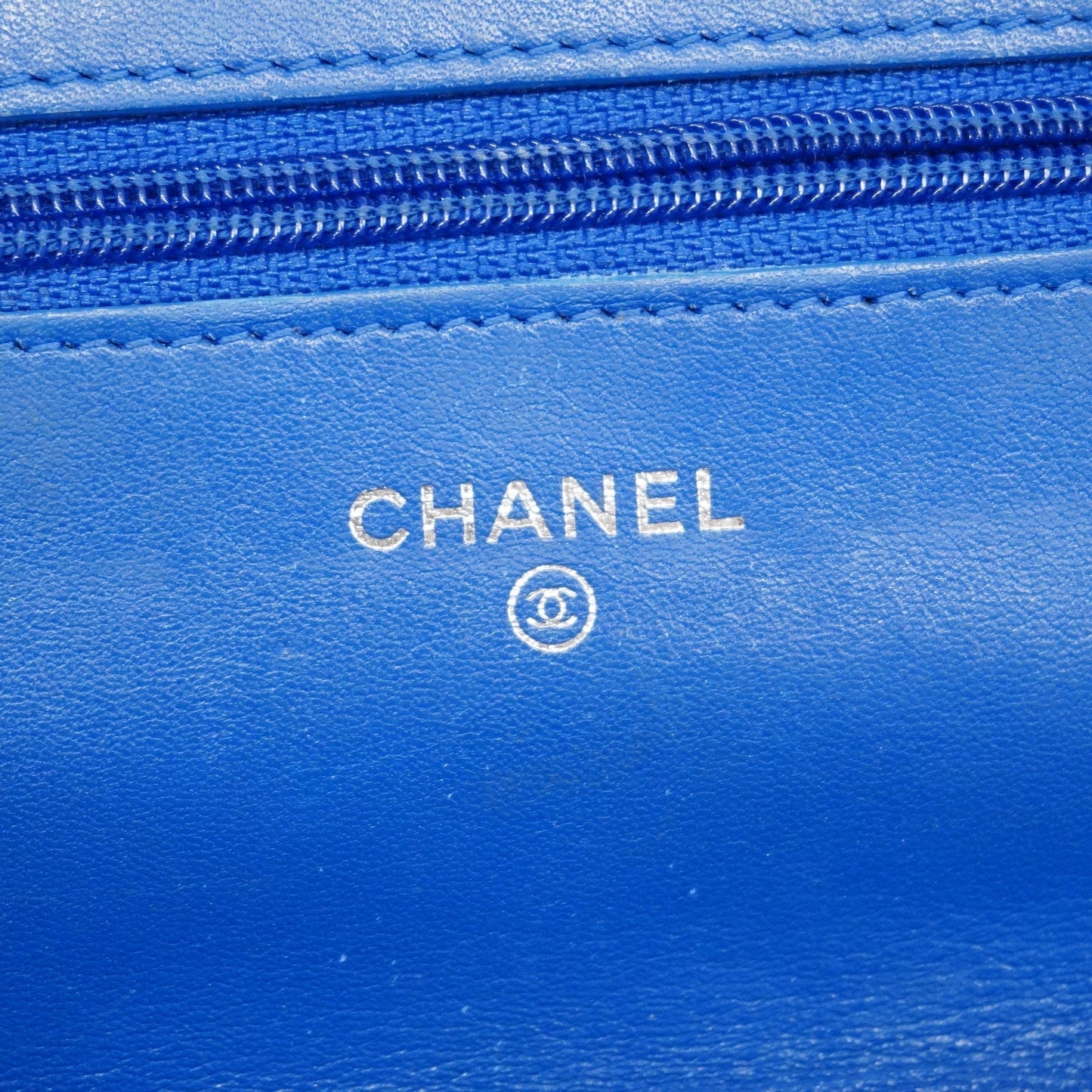 ChanelAuth Matelasse Chain Shoulder Silver Metal Fittings Women's Wallet Blue