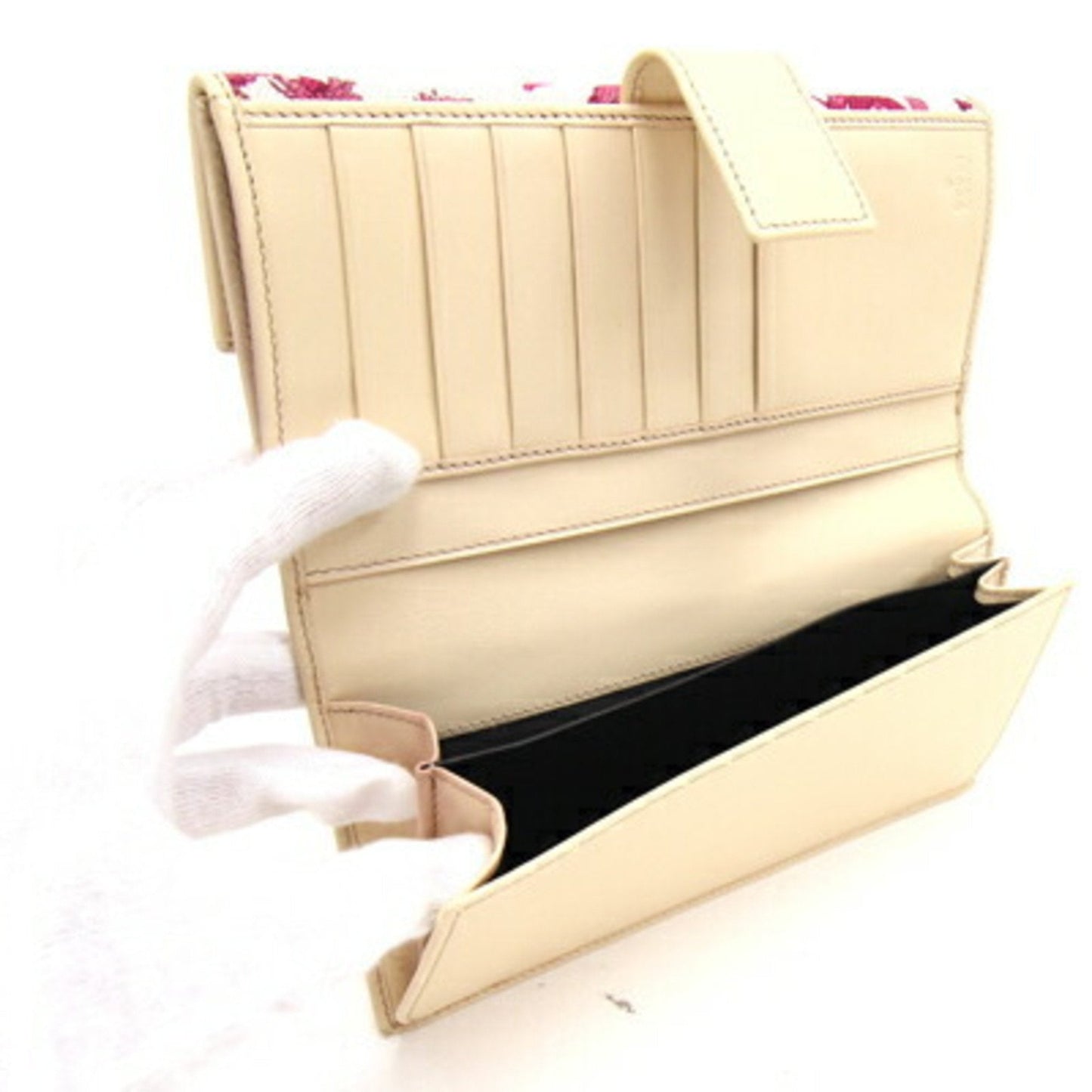 GUCCI W long wallet 112715 Purple White Canvas Leather Flower Ladies