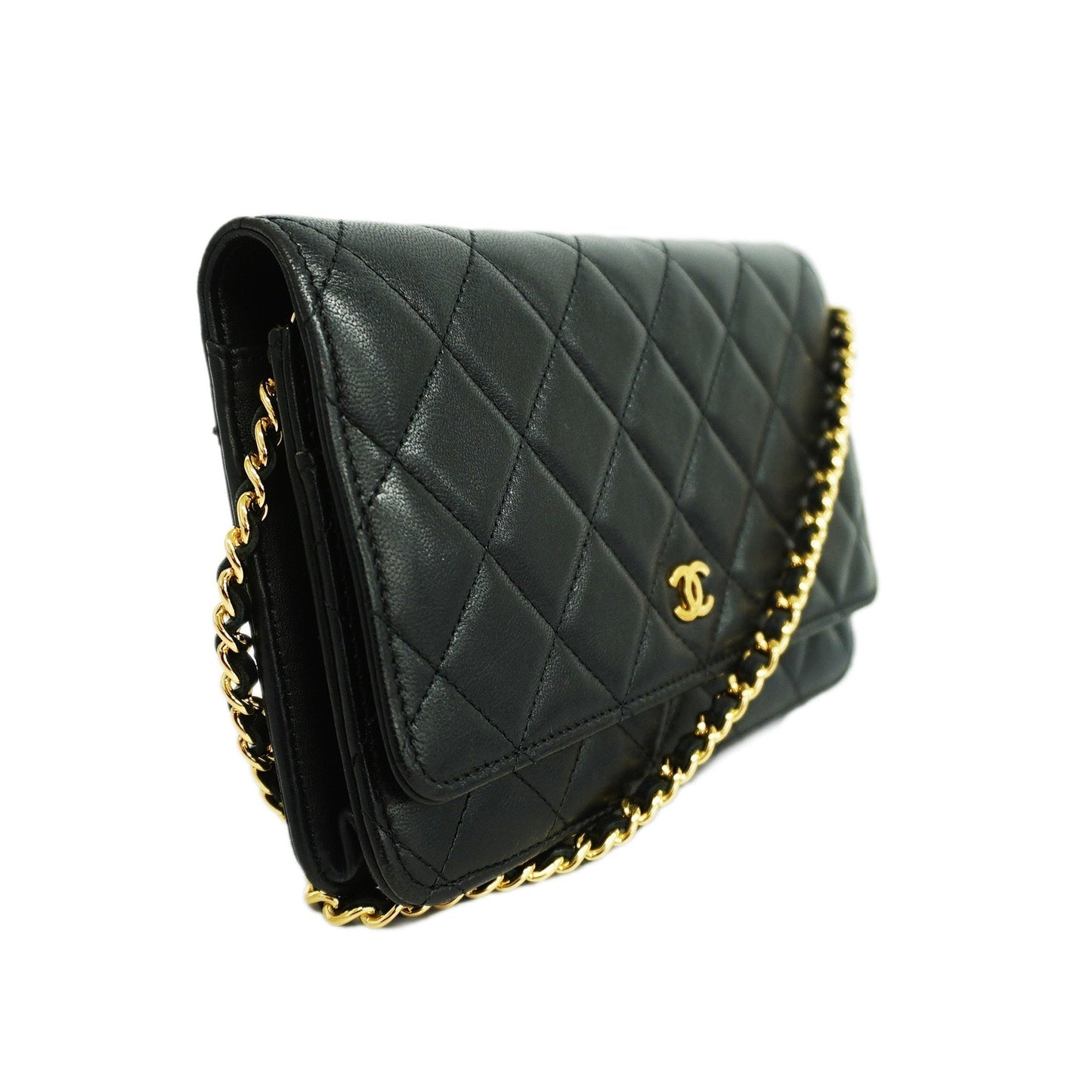 ChanelAuth Matelasse Chain Shoulder Gold Hardware Lambskin Wallet Black