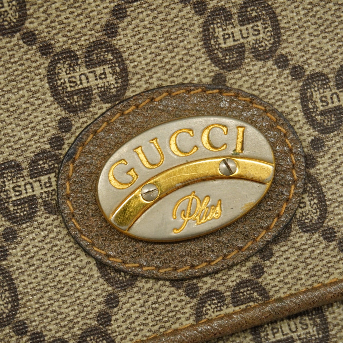 GUCCI GG Plus 122754 PVC Shoulder Bag Beige,Brown