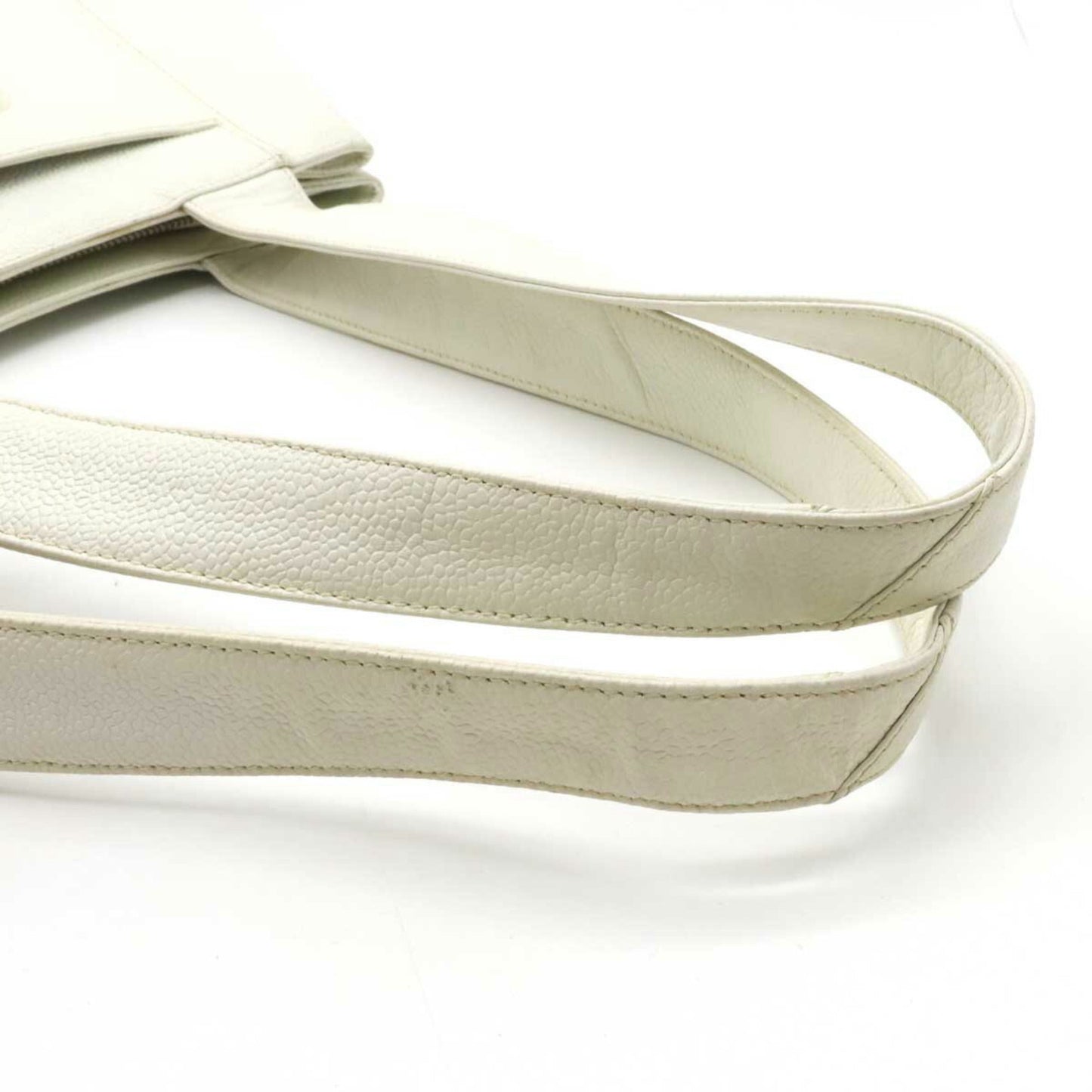 CHANEL tote bag shoulder caviar skin leather white