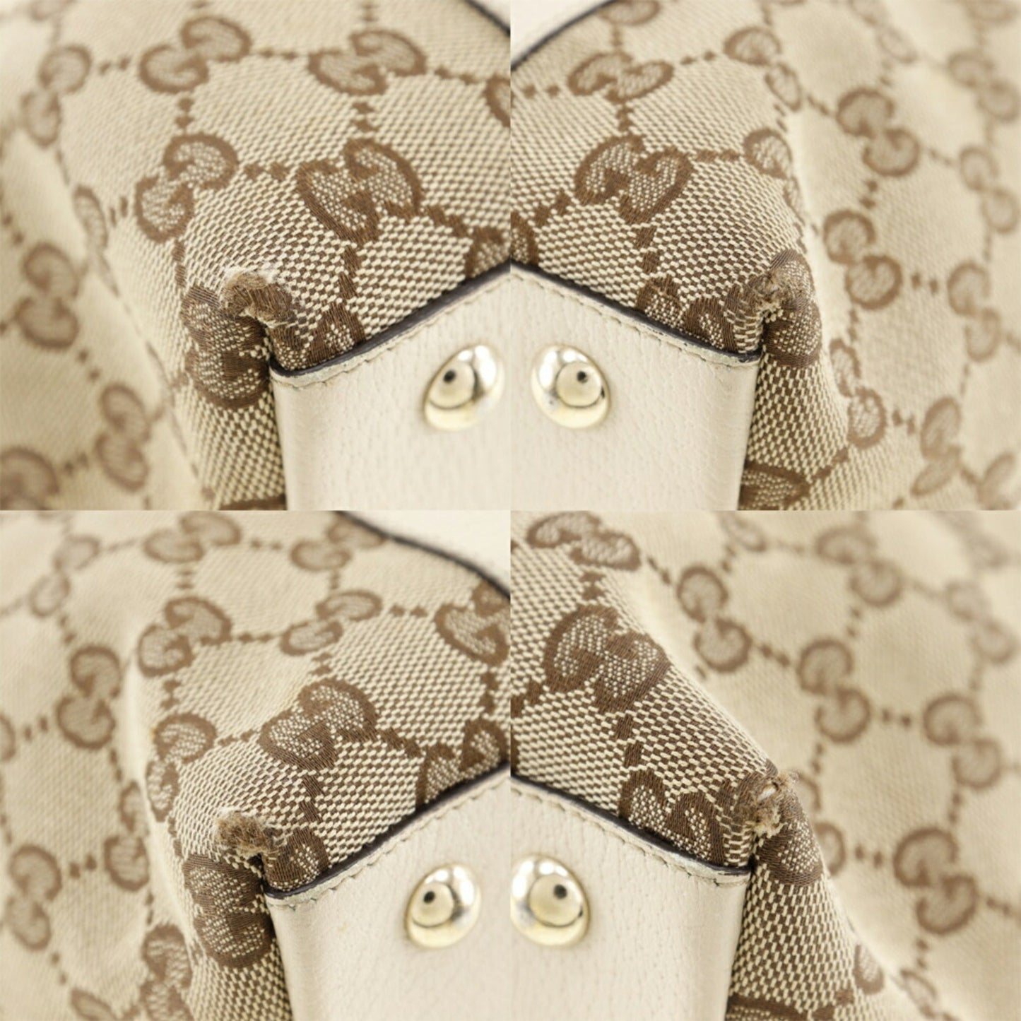 Gucci Abbey Line Tote Bag 141470 GG Canvas x Leather Made in Italy Beige Shoulder Zipper line Ladies