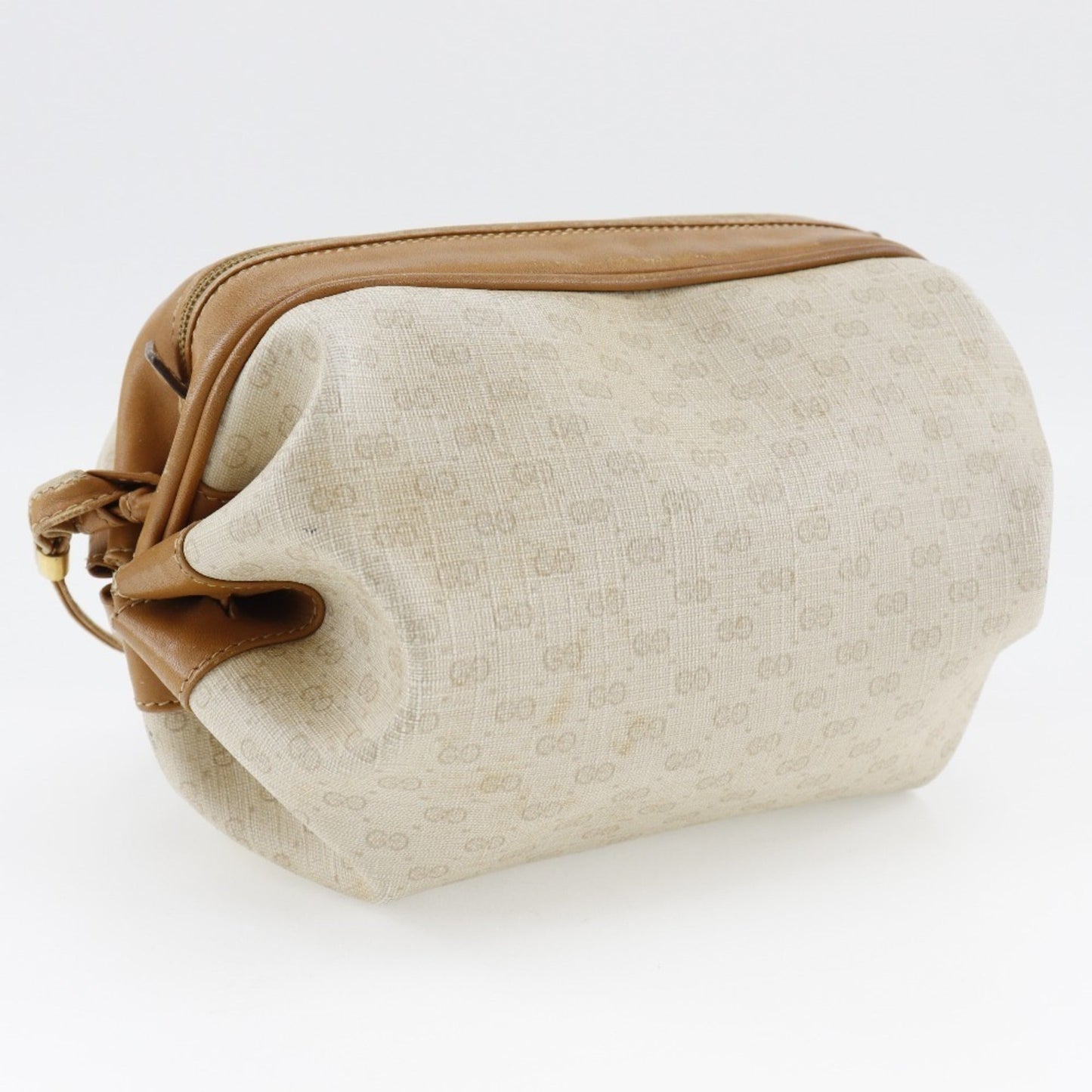 GUCCI Old Shoulder Bag 077-115-5770 PVC Coated Canvas Made in Italy Beige Crossbody Zipper Women's