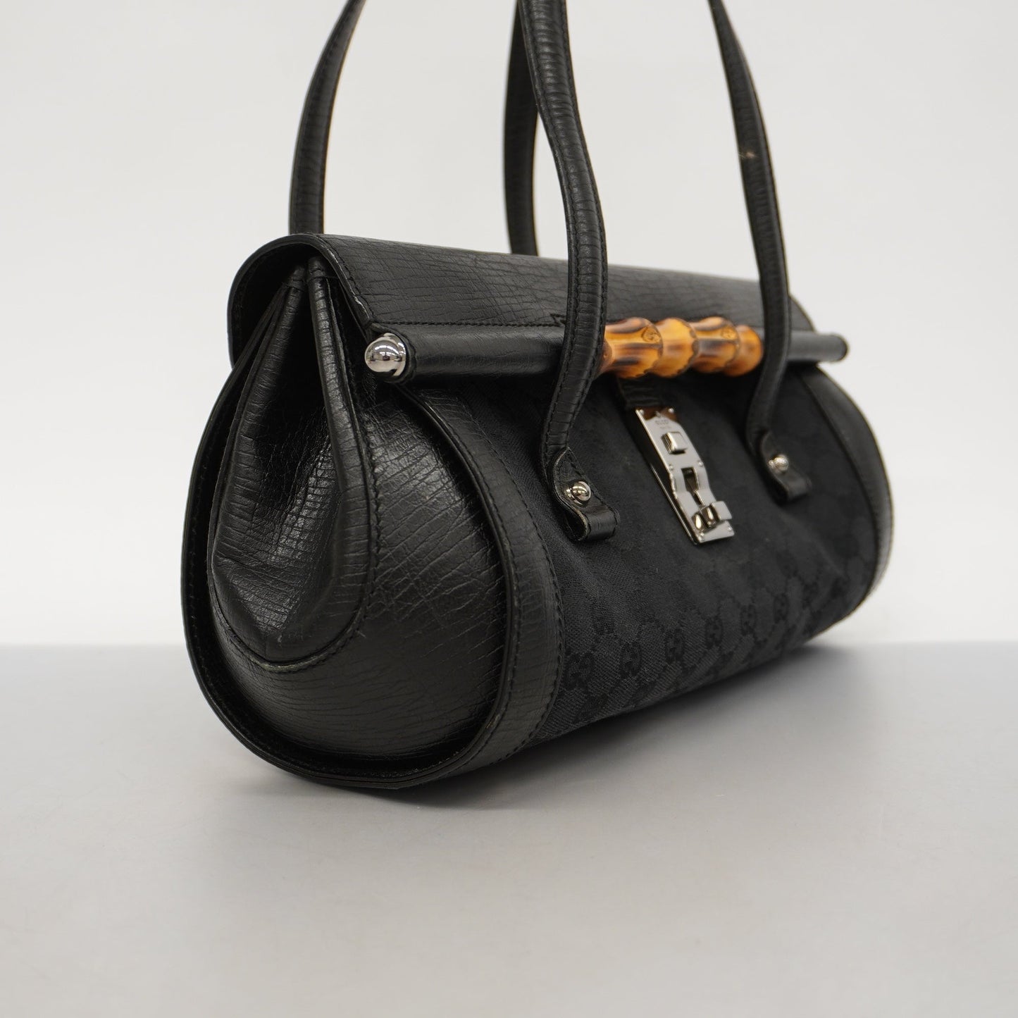 GUCCIAuth Bamboo Handbag 111713 Women's GG Canvas Handbag Black