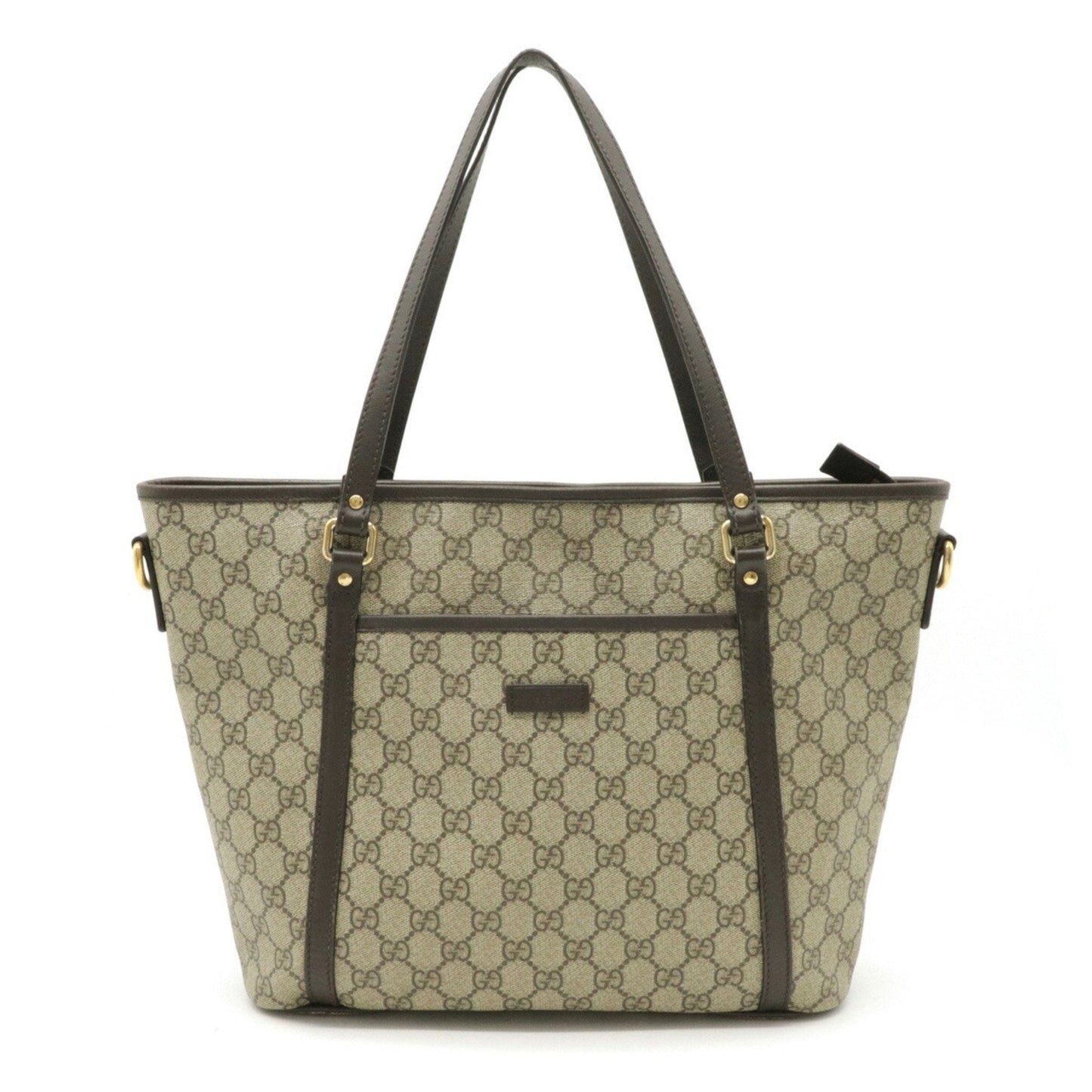 Gucci GG Supreme Tote Bag Shoulder PVC Leather Beige Dark Brown 388929