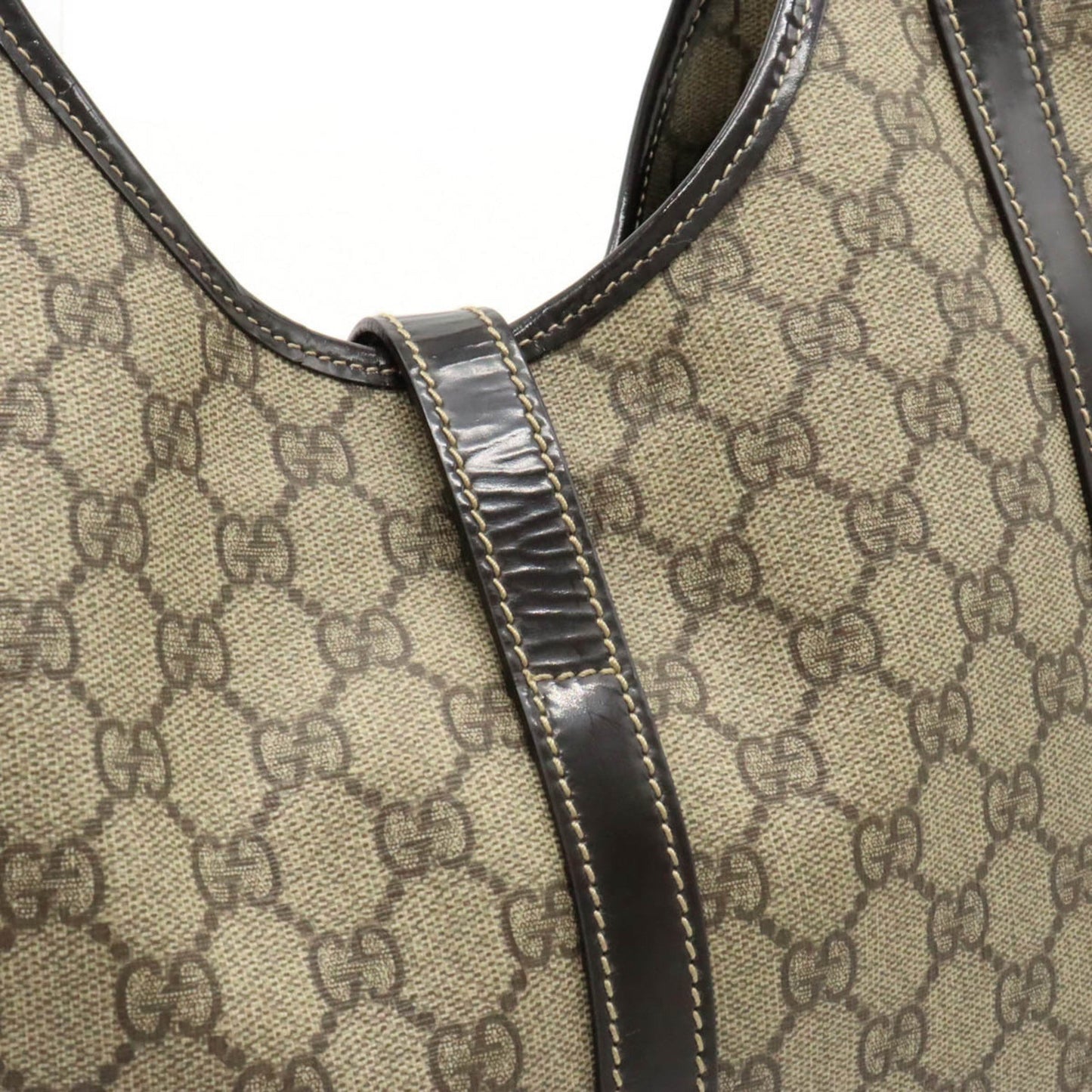 GUCCI Jackie GG Plus Supreme Shoulder Bag PVC Leather Khaki Beige Dark Brown 203494