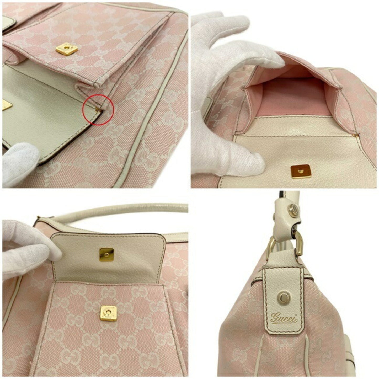 Gucci Bag Pink White Abbey 153025 Canvas Leather GUCCI Ladies GG