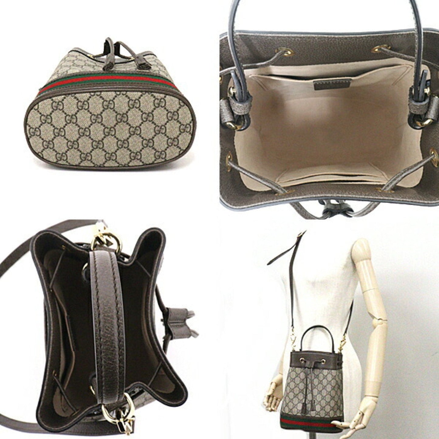 Gucci Ophidia GG Small Bucket Bag 2way Handbag Shoulder 550621 Brown Green Red