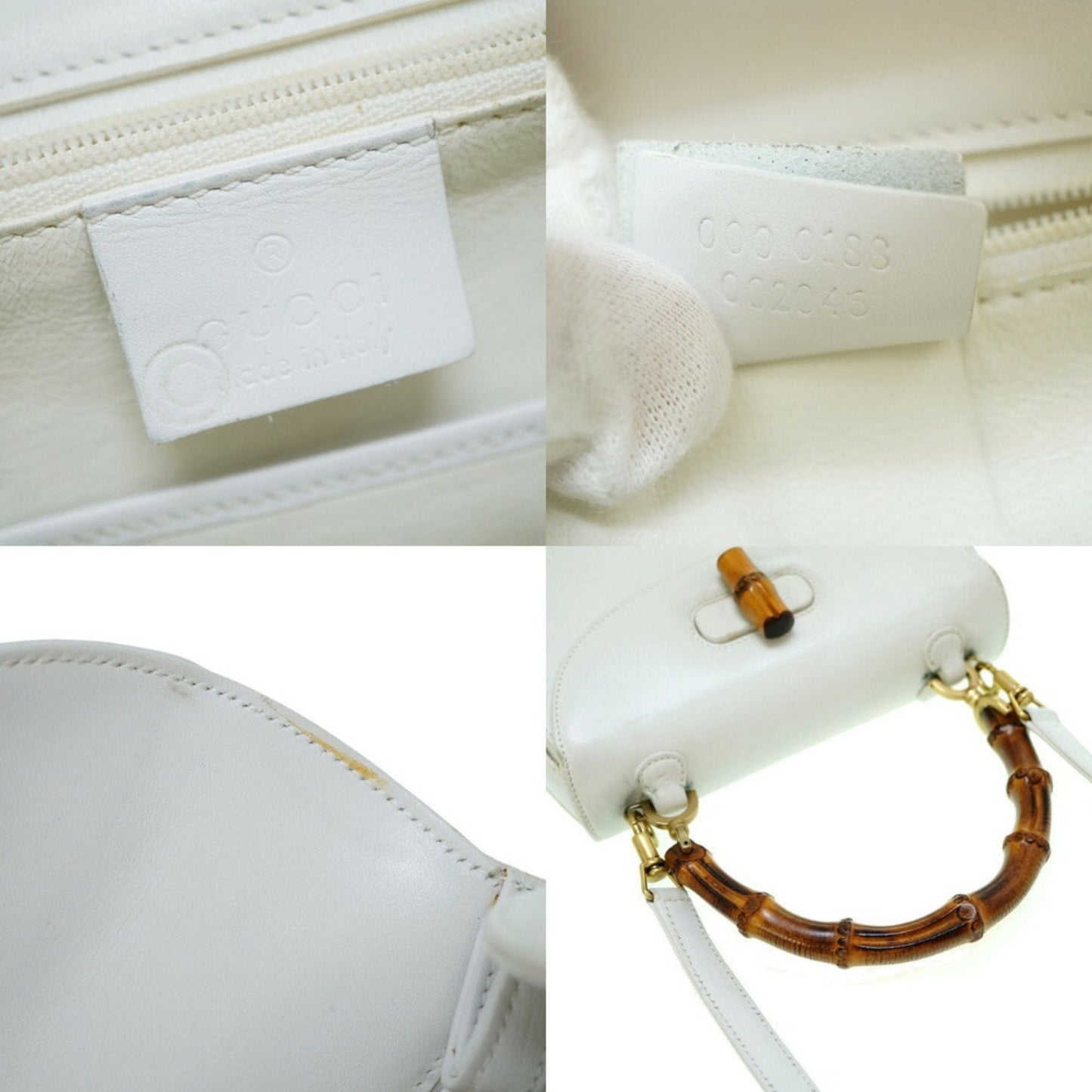 GUCCI bamboo shoulder handbag leather white strap