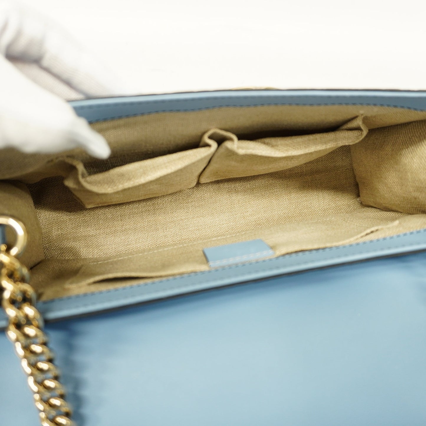 GUCCIAuth Micro GG Emily 449635 Women's Leather Shoulder Bag Light Blue