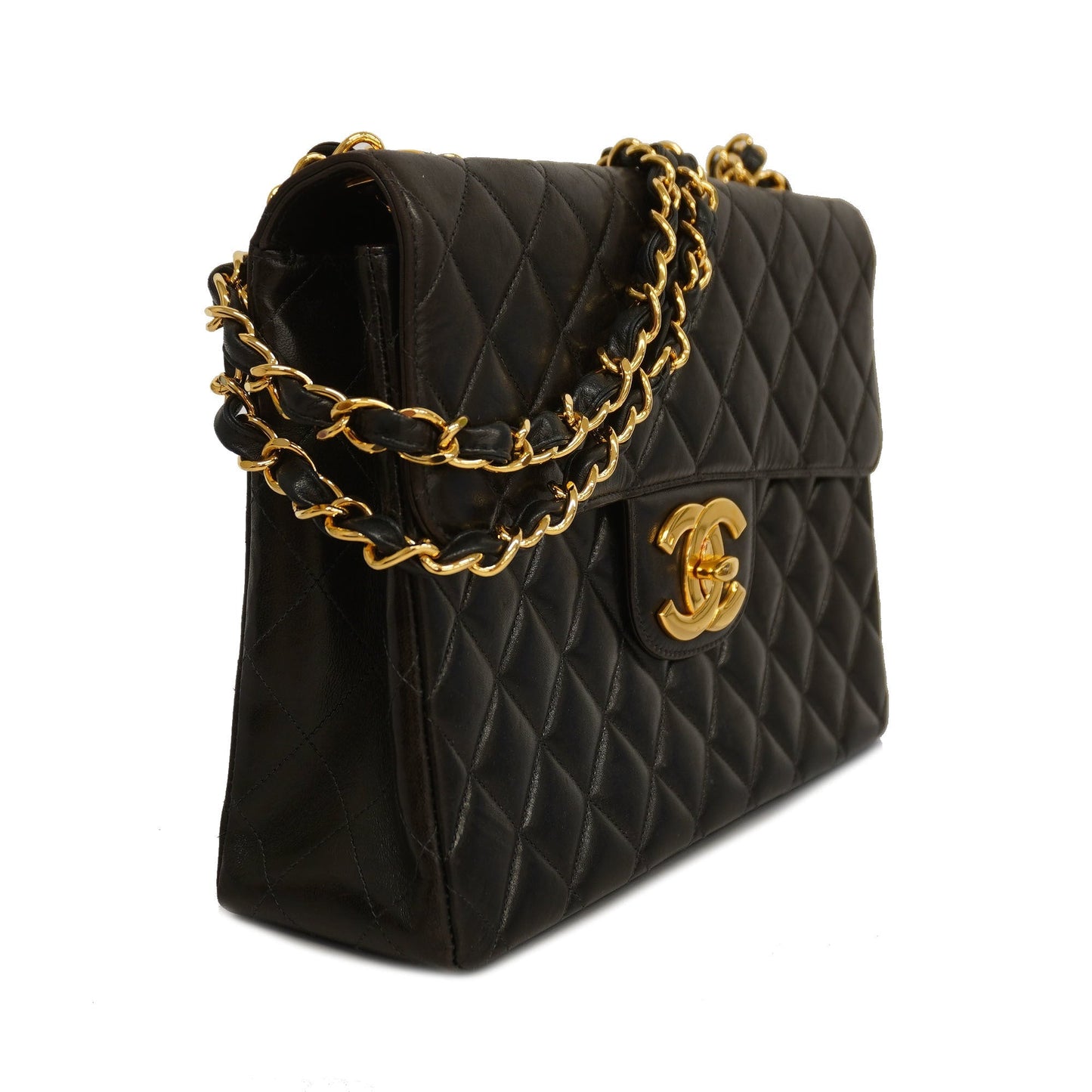 CHANEL Big Matelasse W Chain Women's Leather Shoulder Bag Black