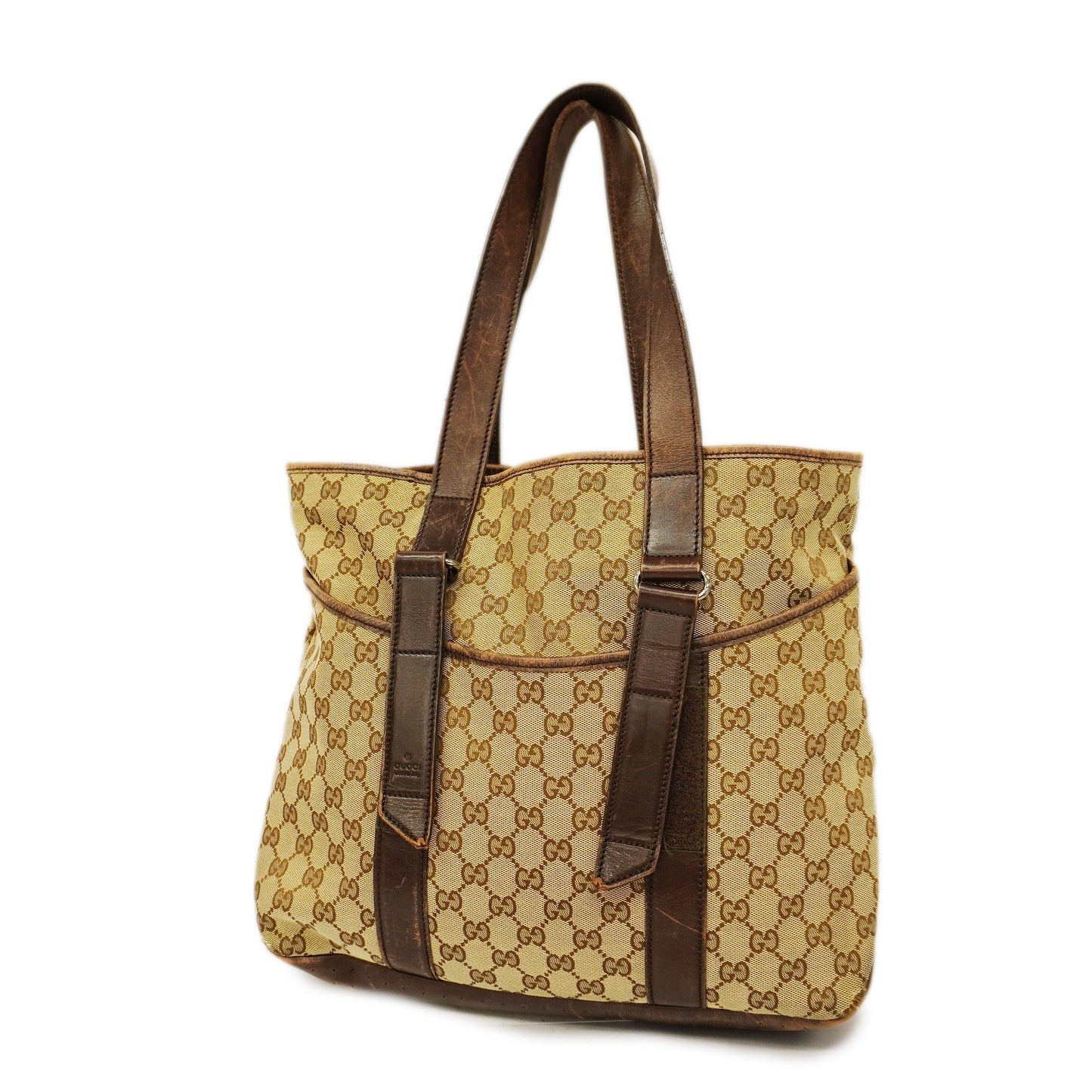 GUCCI GG Canvas 002-1073 Women's Leather Tote Bag Beige,Brown