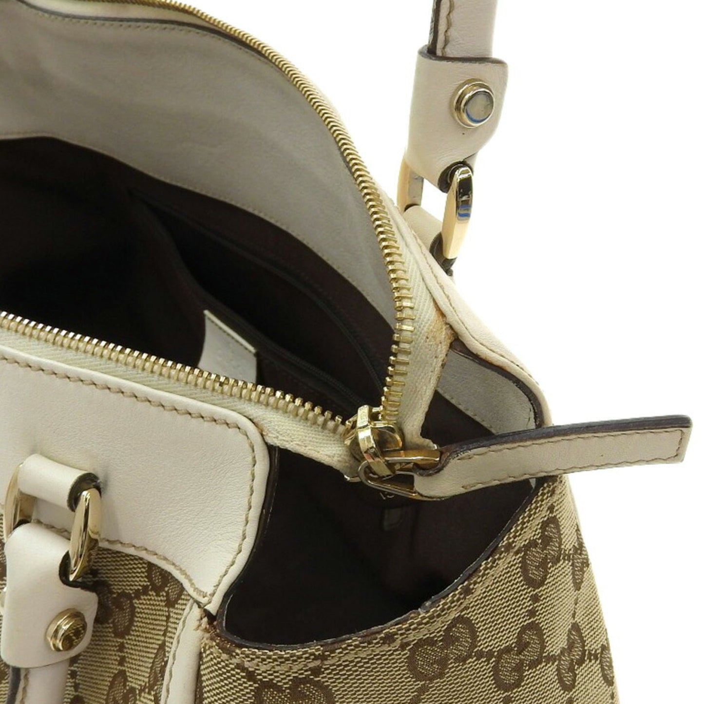 Gucci GG Canvas Tote Bag Logo Handbag Brown White 189831 002122